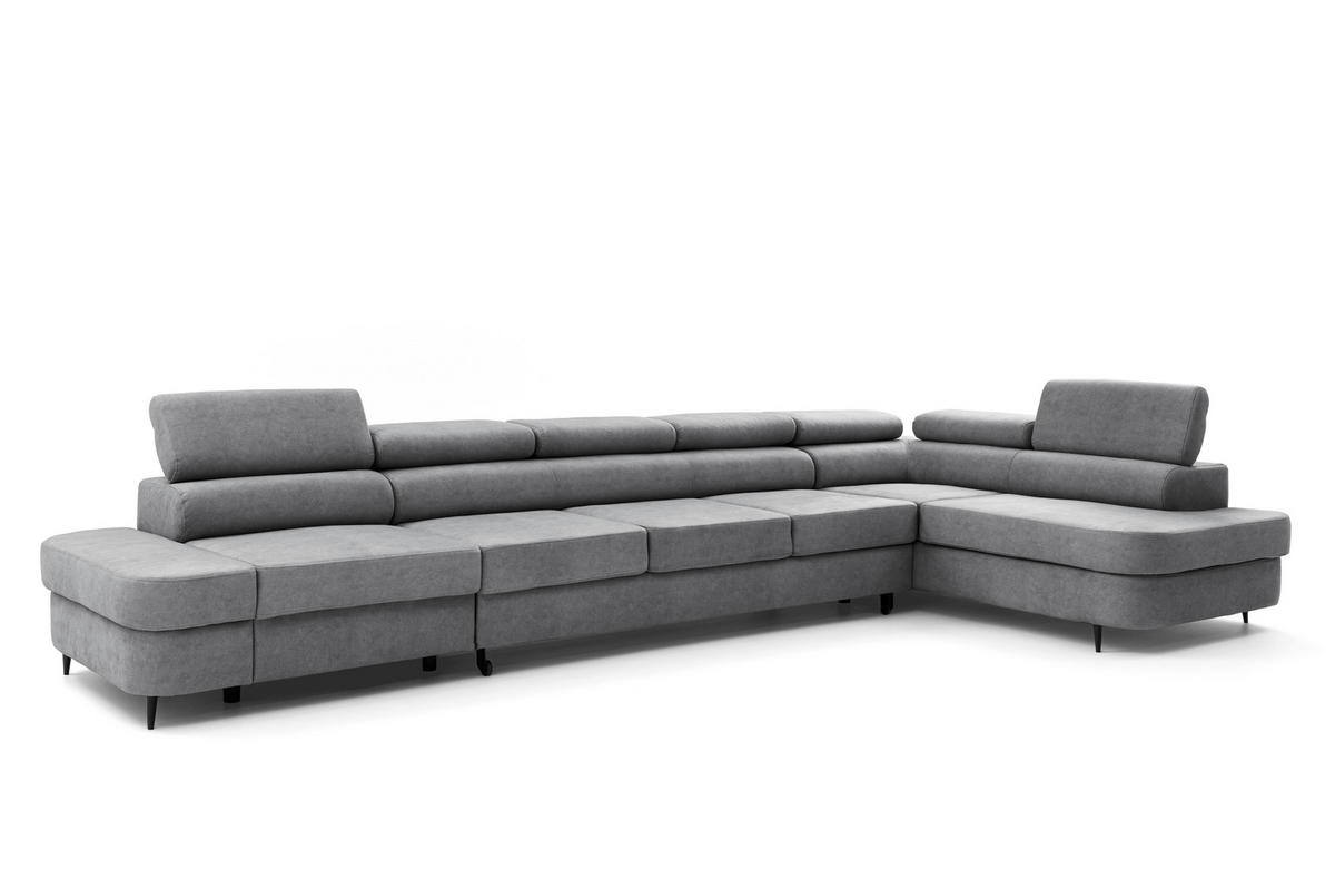 ECKSOFA PRIAM XXL L-Form Rechts mit Schlaffunktion 125x265 Velours Grau - Schwarz/Grau, Holz/Textil (203/420cm) - Muffo