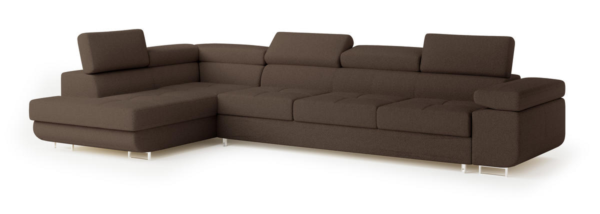 ROHOVÁ SEDAČKA VICENTE hnědá - stříbrná/hnědá, dřevo/kompozitní dřevo (346/202cm) - MASSENO