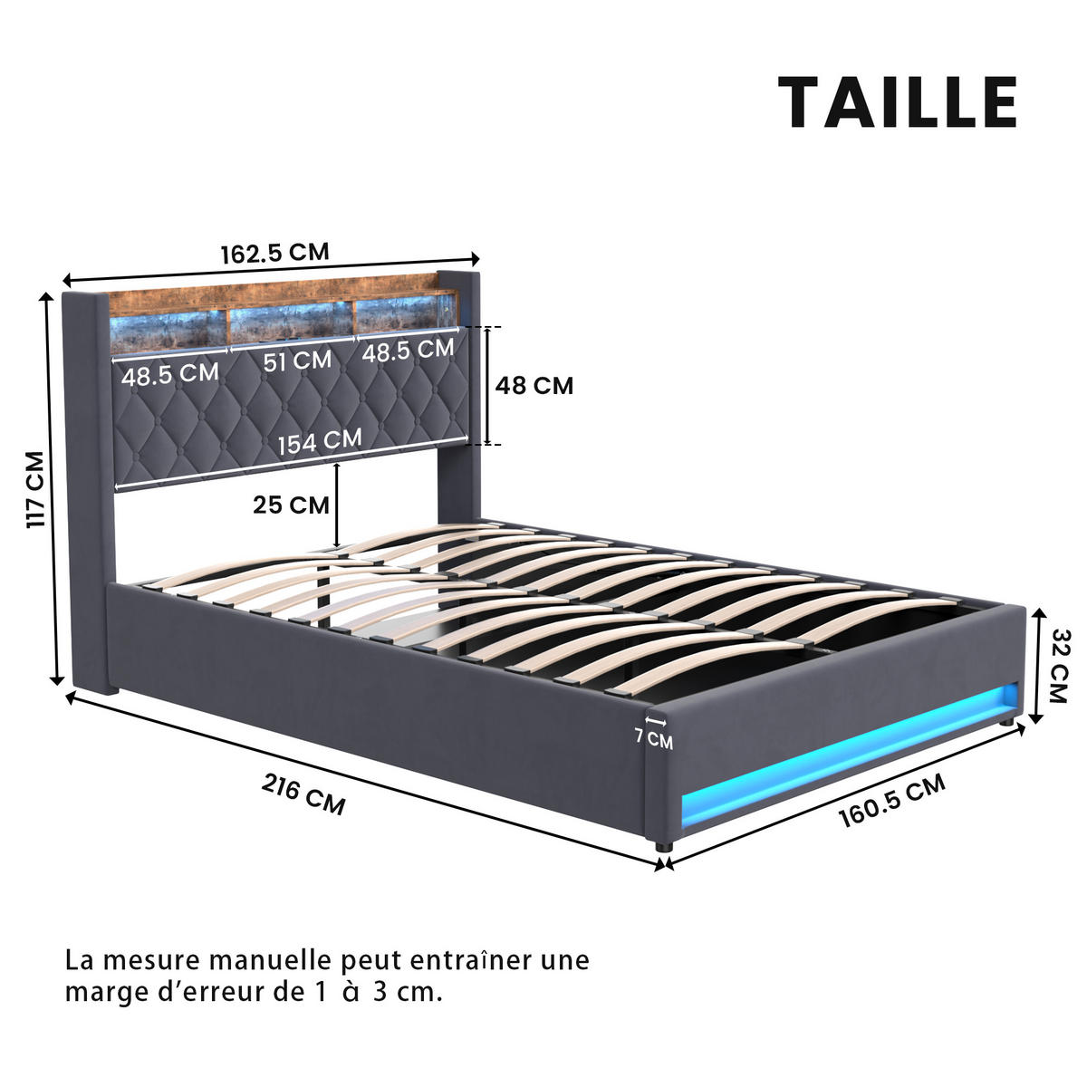 POLSTERBETT 180/200 cm mit Matratze und Bettkasten Boxspringbett mit Steckdose und LED-Licht, in Grau - Grau, Holzwerkstoff/Textil (180/200cm) - STILVORA