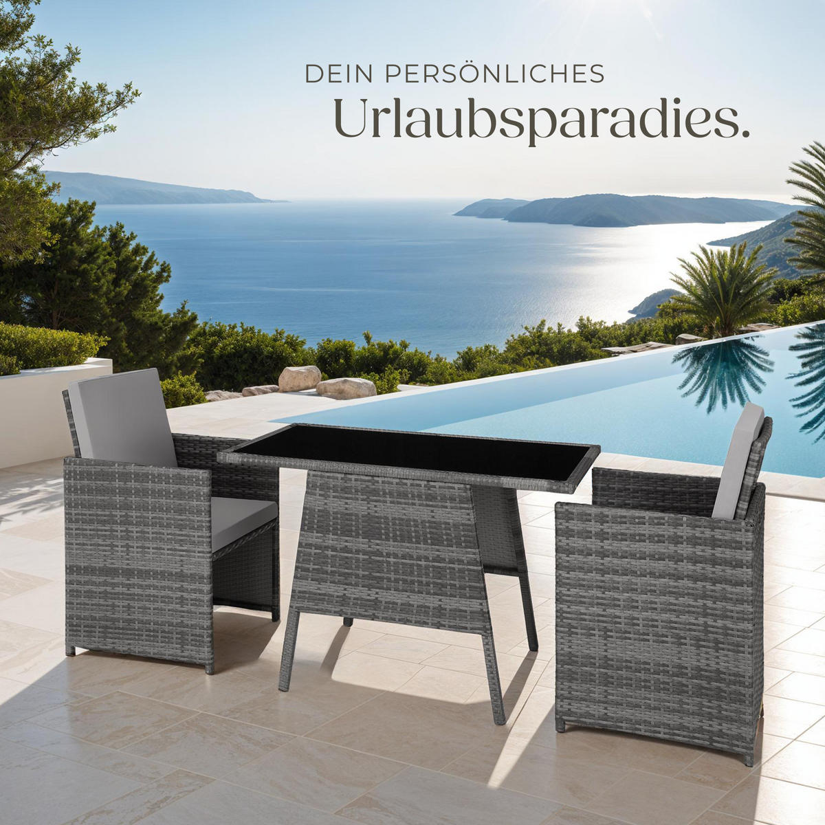 RATTAN SITZGRUPPE Lausanne,zusammenschiebbar,grau - Grau, Kunststoff - tectake