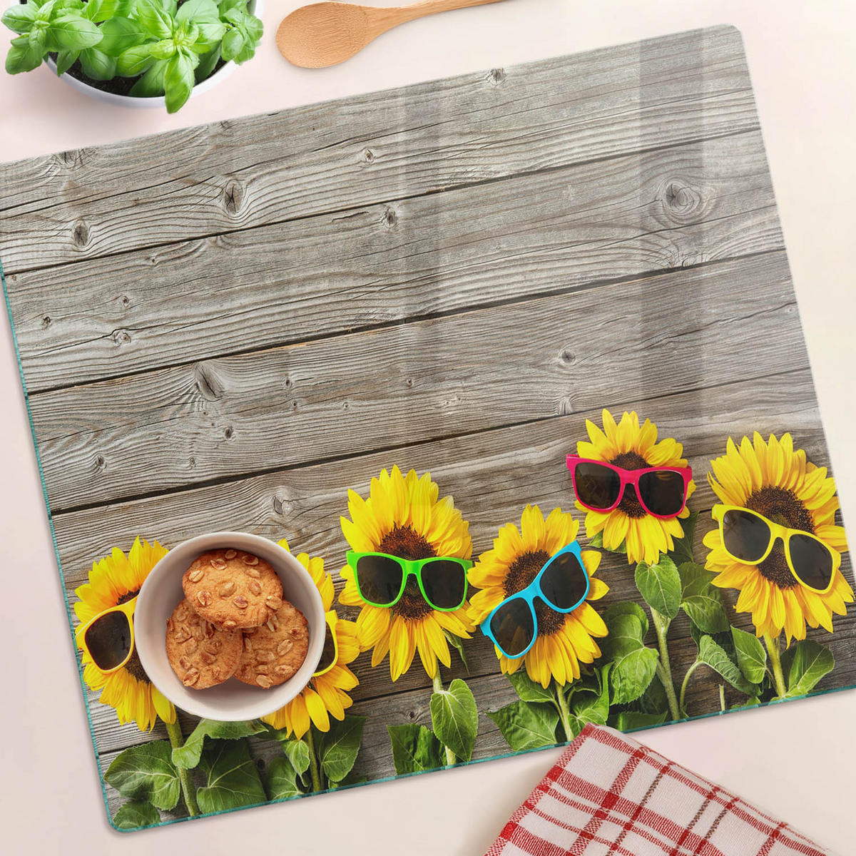 GLASPLATTE 60x52 cm Sonnenblumen - Gelb, Glas (60/0.4/52cm) - TULUP