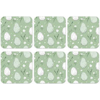GLASUNTERSETZER 6er-Set Grün - Eier - Muster Tischset für Gläser 10x10 cm - Hellgrün, Naturmaterialien (10/0.2cm) - MuchoWow