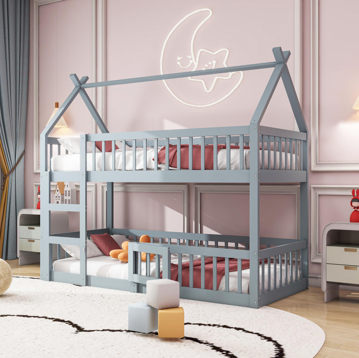 ETAGENBETT 90/200 cm Grau mit Treppe - Grau, Holz (90/200cm) - MIVRAY