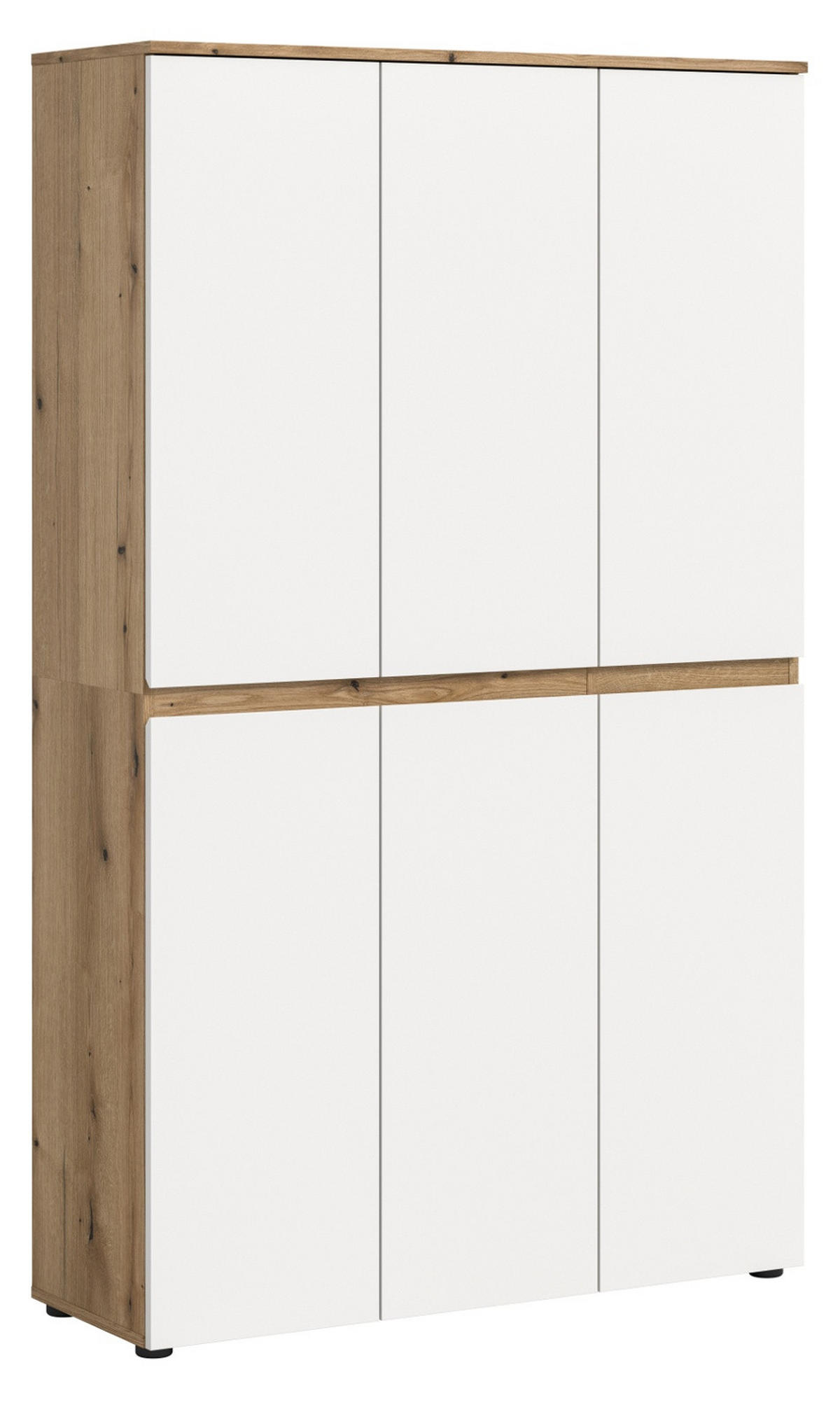 MEHRZWECKSCHRANK weiß, Evoke Eiche 105 x 175 cm, Stauraumschrank 6-türig mit 18 Fächern - Eichefarben/Schwarz, Holzwerkstoff/Kunststoff (105/175/37cm) - Inn.Furn