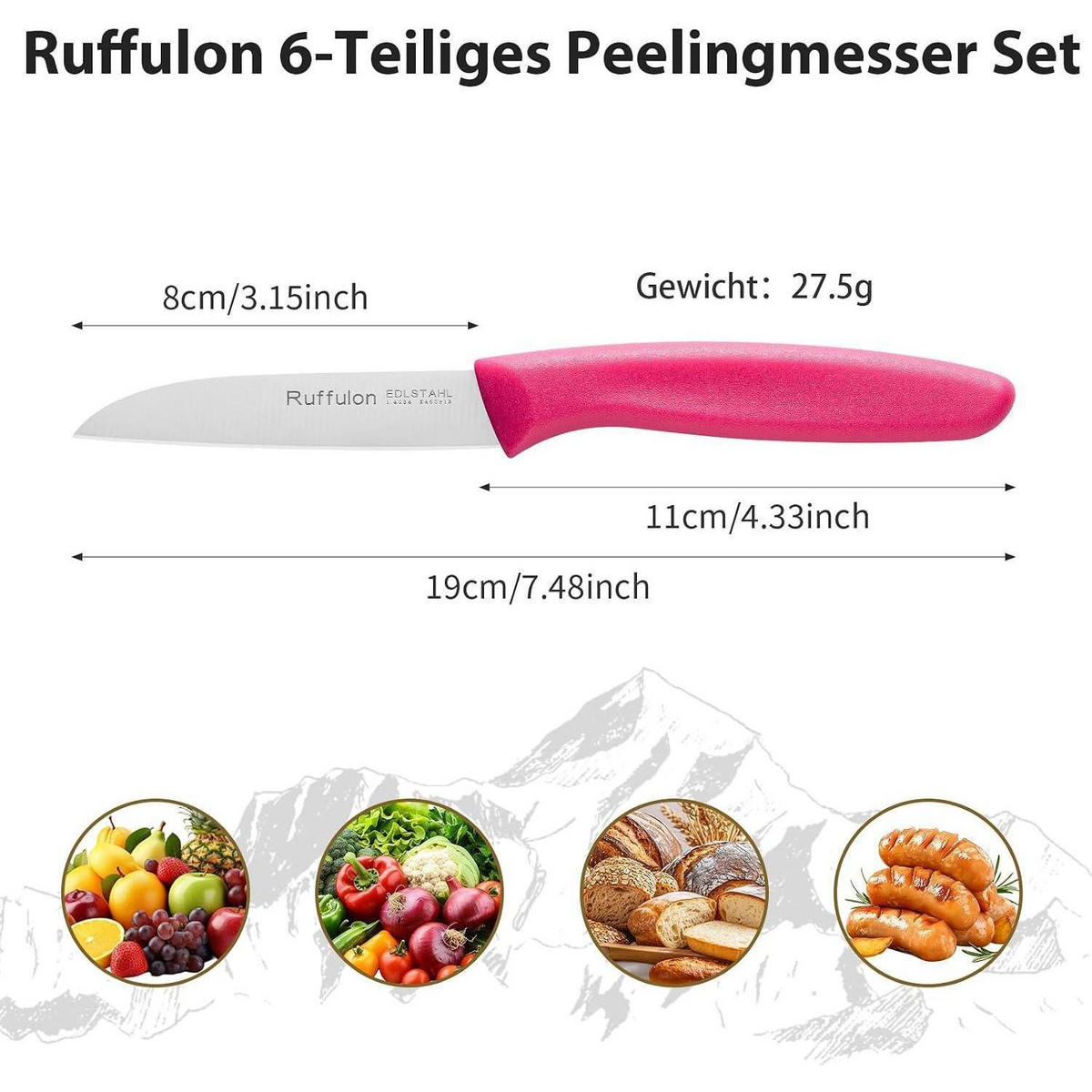 KÜCHENMESSER Set 6-teilig Rosa 3 Zoll - Rosa, Metall (19cm)