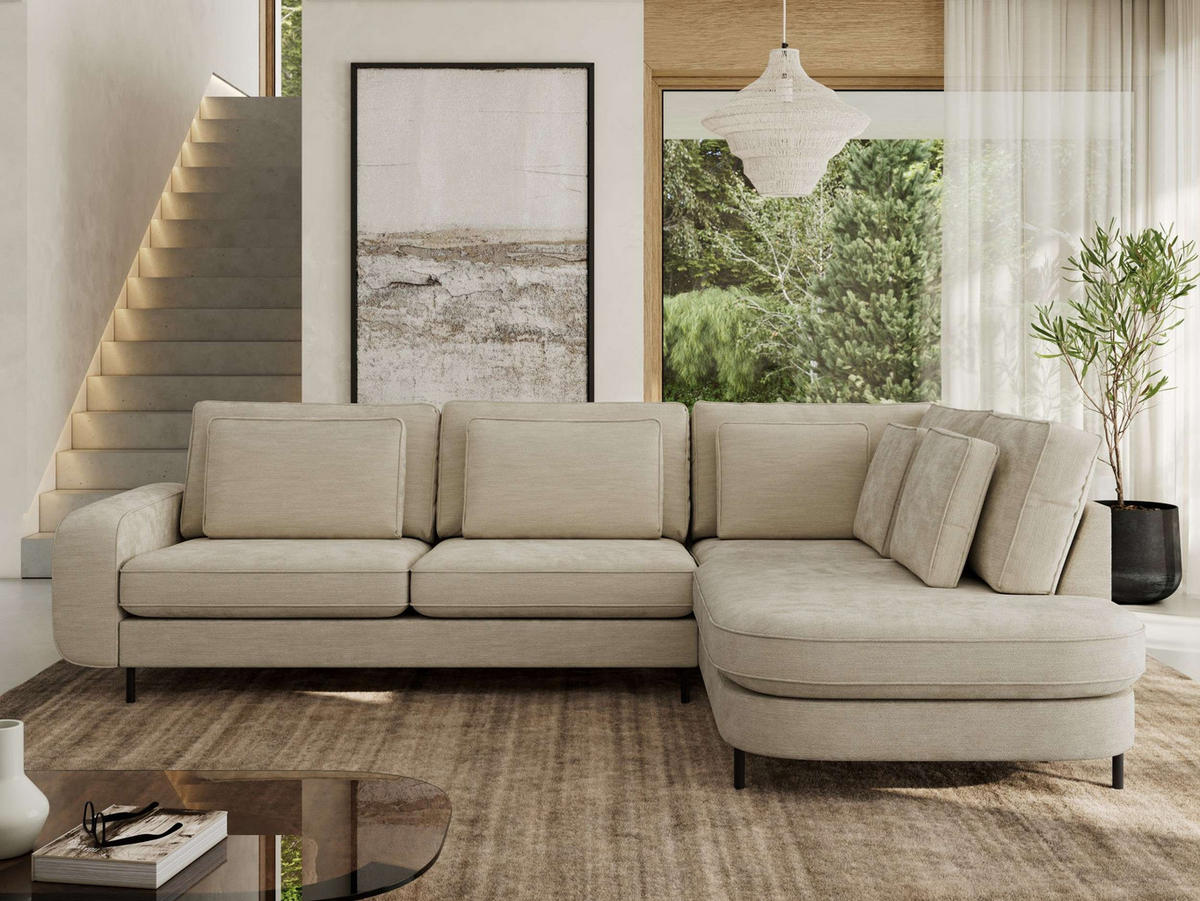 ROHOVÁ SEDAČKA CALENO L - Béžová Hrubě tkaná žinylka - Levá Strana - černá/béžová, kov/textil (317/225cm) - MKS