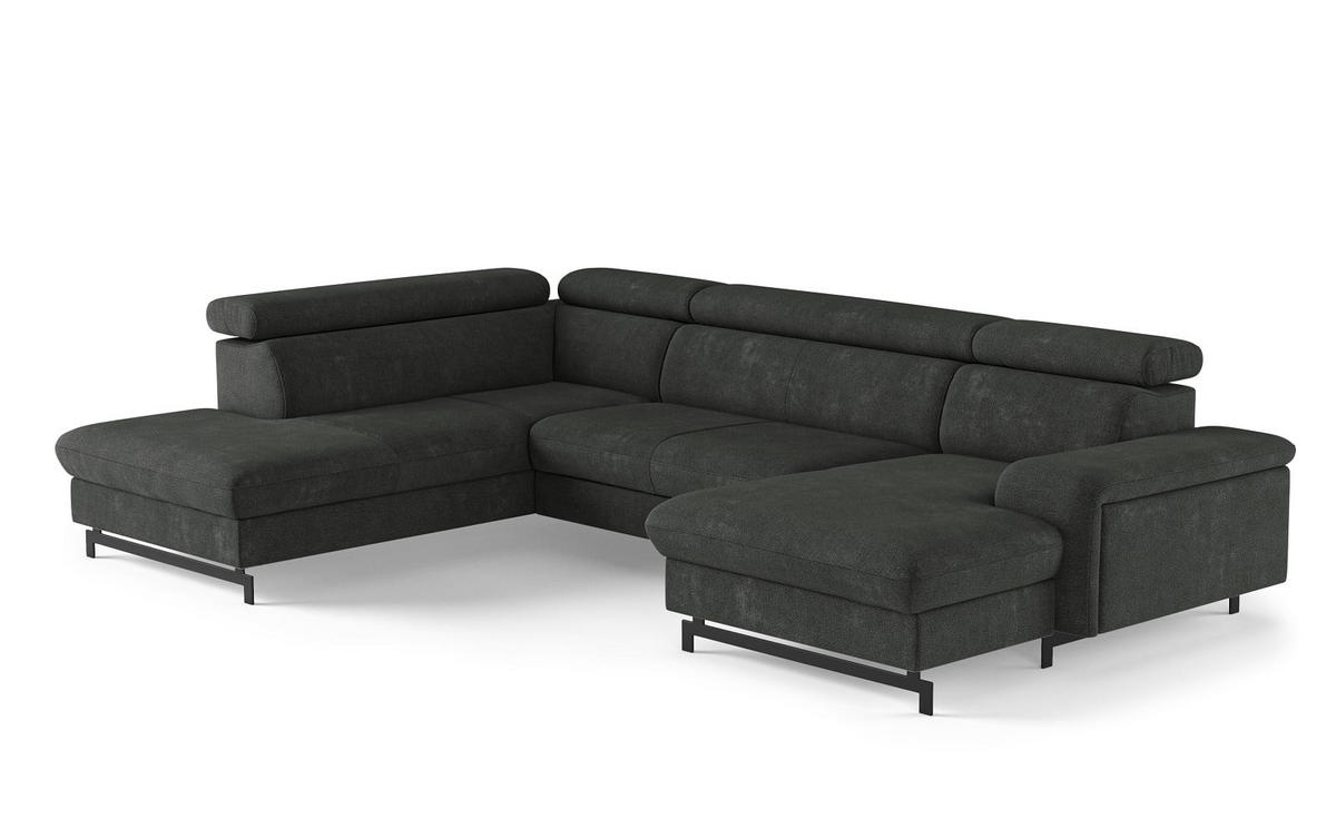 WOHNLANDSCHAFT mit Schlaffunktion und Bettkasten, Orlando-Stoff - Dunkelgrau/Schwarz, Kunststoff/Textil (328/81/215cm) - Cotta