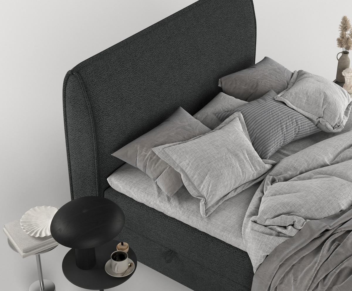BOXBETT Lunaro 200/200 cm Anthrazit im Bubble Stoff - Anthrazit/Schwarz, Holz/Holzwerkstoff (200/200cm) - AltaBeds