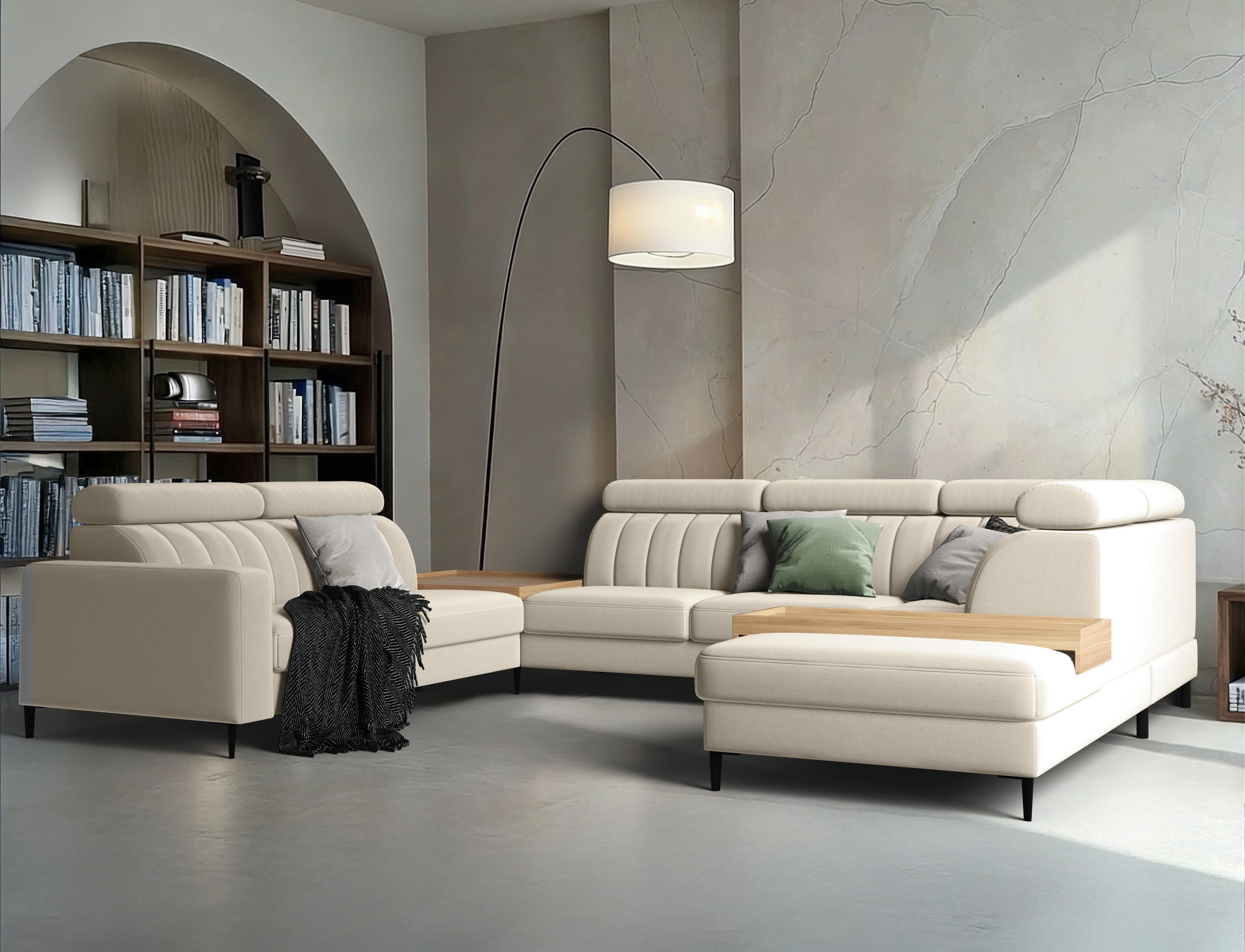Thumbnail - Wohnlandschaft, Beige, Textil, 356x88x262 cm, Wohnzimmer, Sofas & Couches, Wohnlandschaften, Wohnlandschaften in U-Form