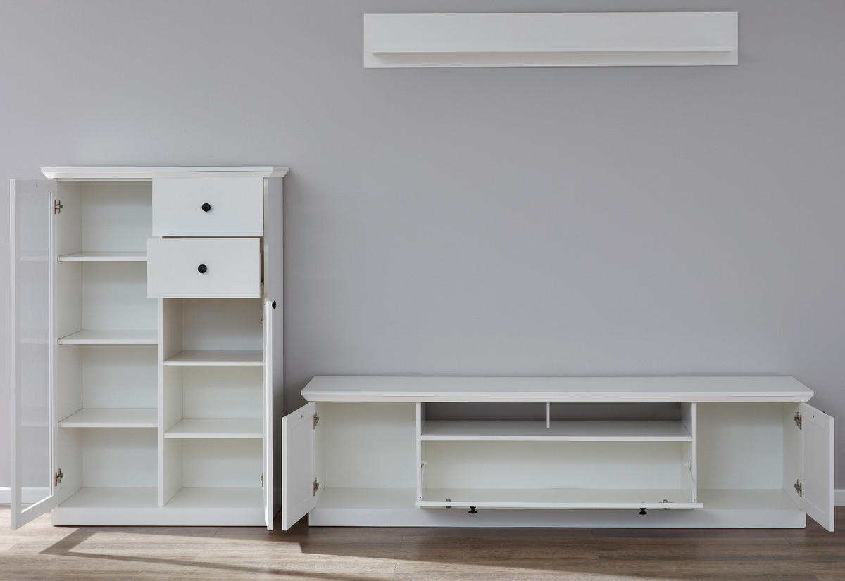 WOHNWAND 3-teilig in weiß Landhaus, Schrankwand 273 x 196 cm - Silberfarben/Weiß, Glas/Holzwerkstoff (273/180/41cm) - Top.Furn
