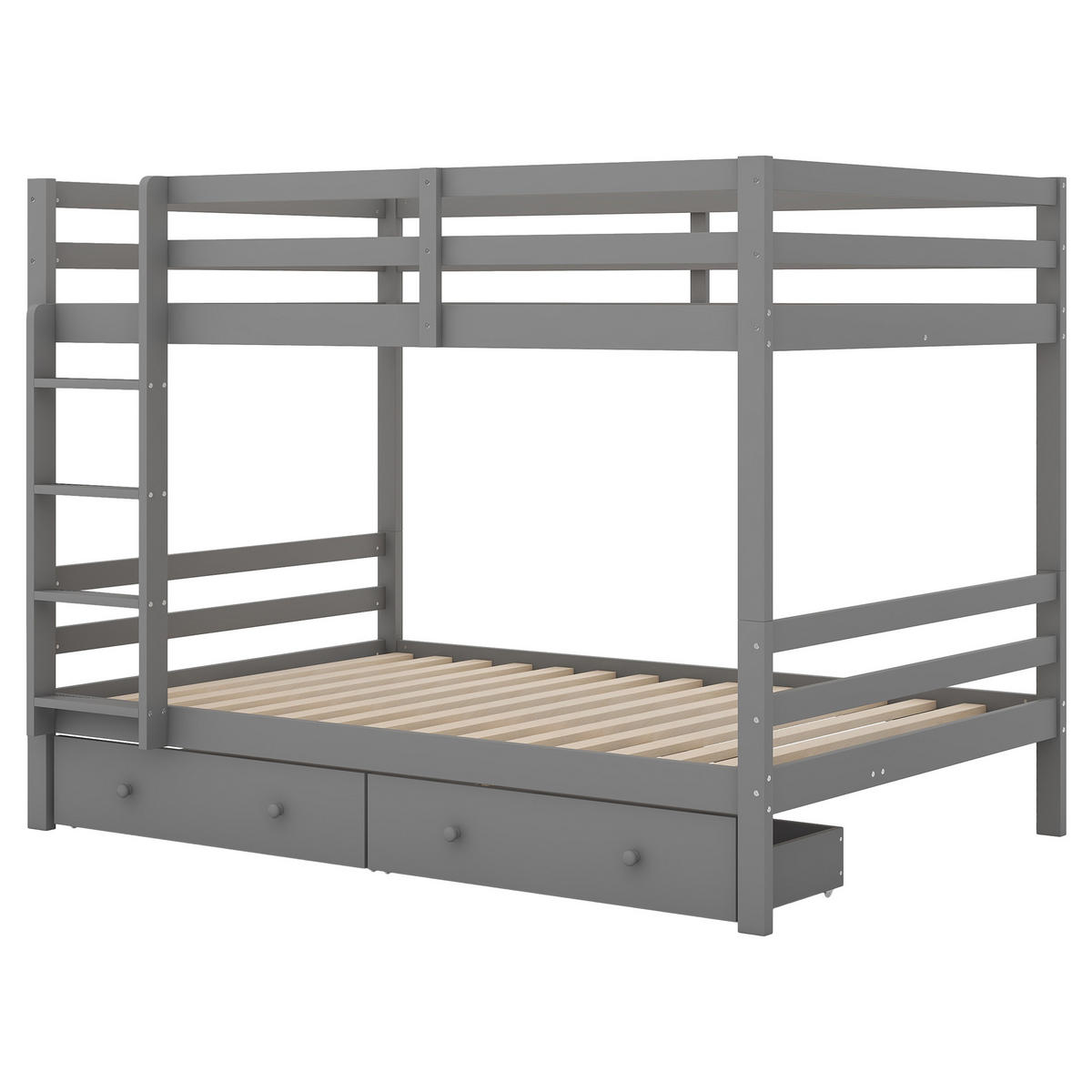 ETAGENBETT 140/200 cm grau mit Schubladen und hohem Geländer - Grau, Holz (140/200cm) - OKWISH