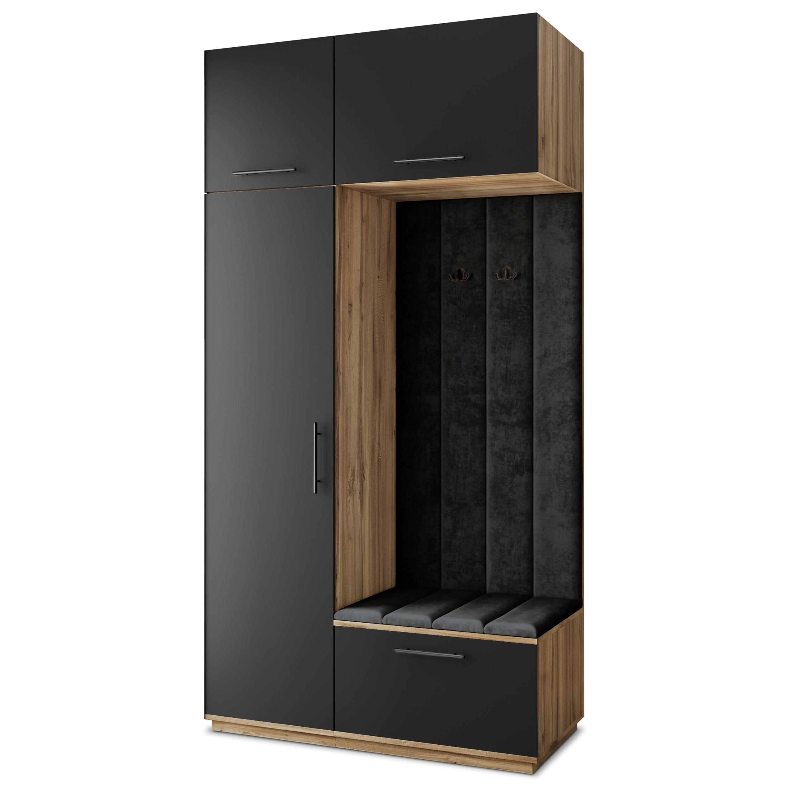 Masseno Garderobenschrank Eiche Wotan, Schwarz, Schwarz 120x240x60 cm