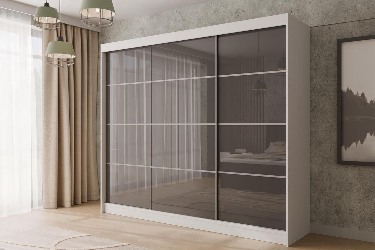 KLEIDERSCHRANK PEKA III - 250 cm - Weiß|Grau - Weiß/Grau, Holzwerkstoff (250/215/61cm) - ALTDECOR