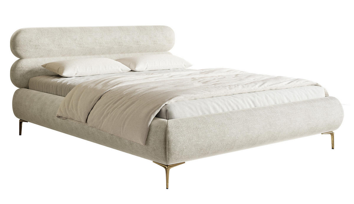 POLSTERBETT Roule Graubeige Chenille mit goldenen Metallbeinen und Bettkasten 180 cm - Greige/Goldfarben, Textil/Metall (180/200cm) - Selsey