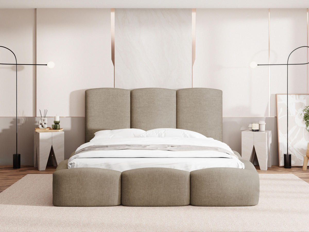 POLSTERBETT Harmony mit Bettkasten & Lattenrost in Braun Chenille 140 x 200 cm - Birkefarben/Braun, Holzwerkstoff/Kunststoff (140/200cm) - WFL GROUP
