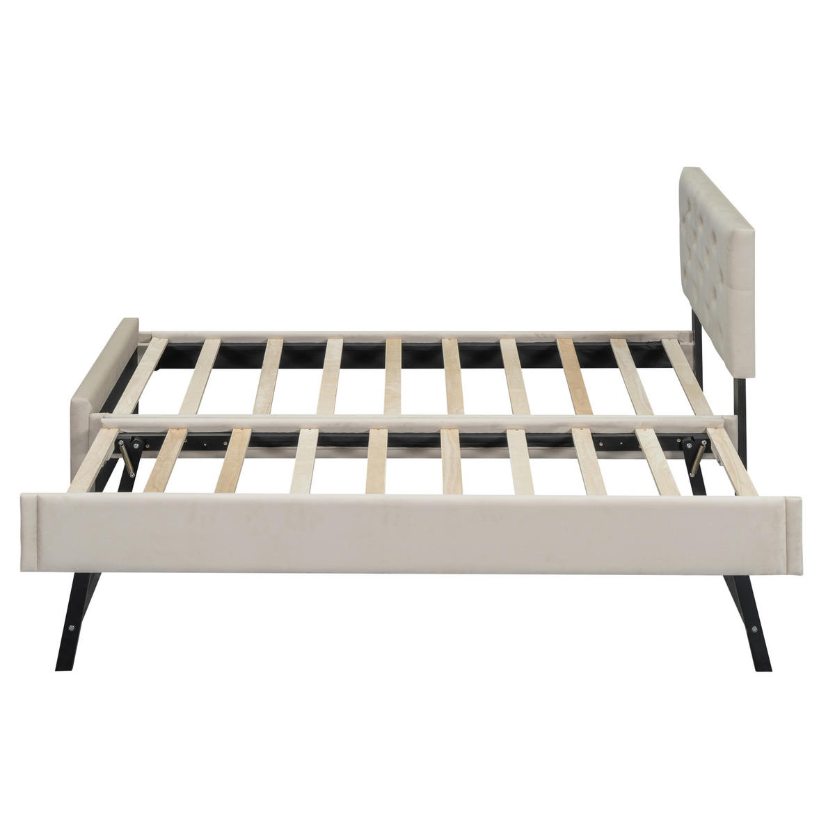 SAMT-POLSTERBETT 90/200 cm mit Rollbett und gepolstertem Kopfteil - Beige, Textil (90/200cm) - BEAOK