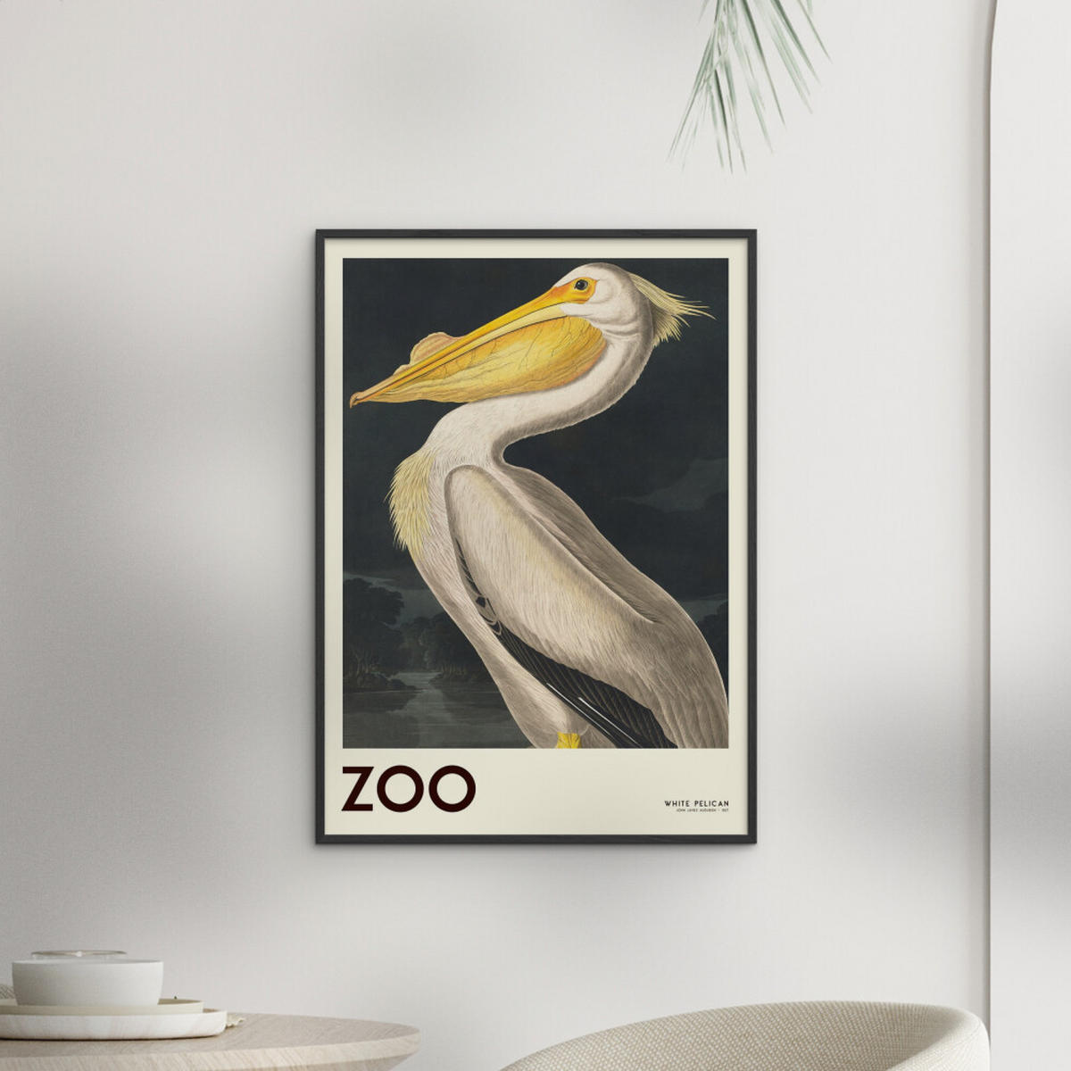 POSTER mit Rahmen A.P. Atelier - The Zoo Collection — White Pelican — Edt. 001 - Pink/Schwarz, Holz/Papier (70/100cm) - Poster&Frame