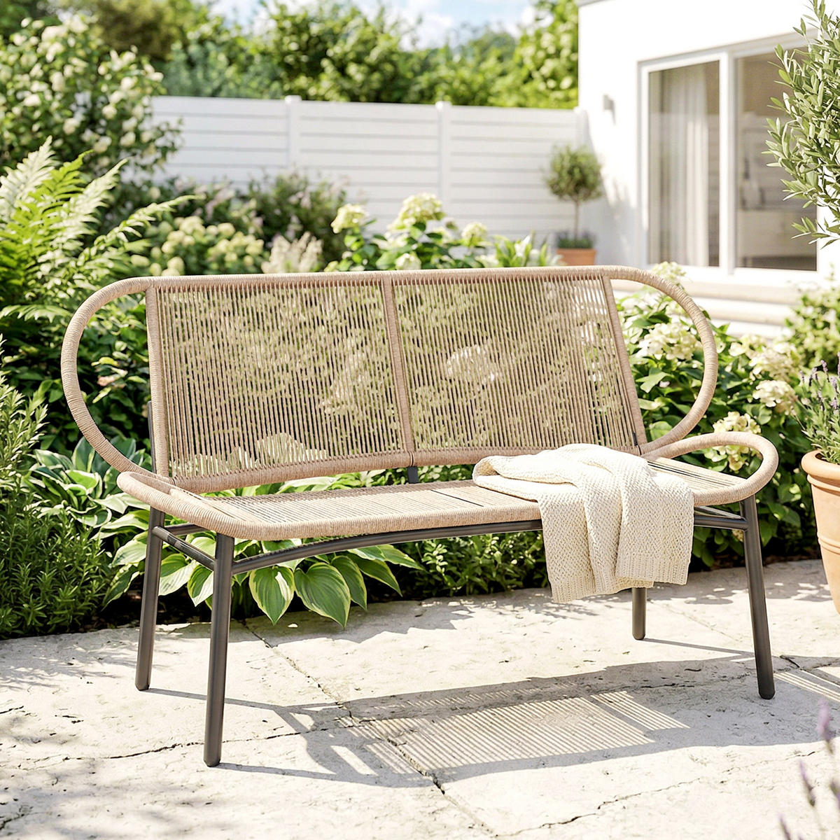 GARTENBANK 2-Sitzer DE-13720 wetterfest mit Metallrahmen Natur - Naturfarben, Metall (138/83/62cm) - ComfortXL