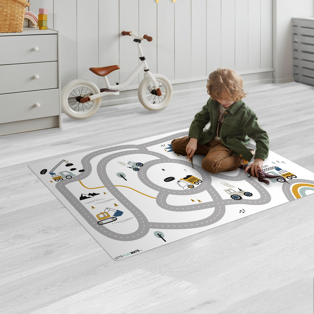 KINDERTEPPICH Baustelle - Bagger - Auto - Regenbogen - Design 105x70 cm - Multicolor, Kunststoff (105/70cm) - MuchoWow