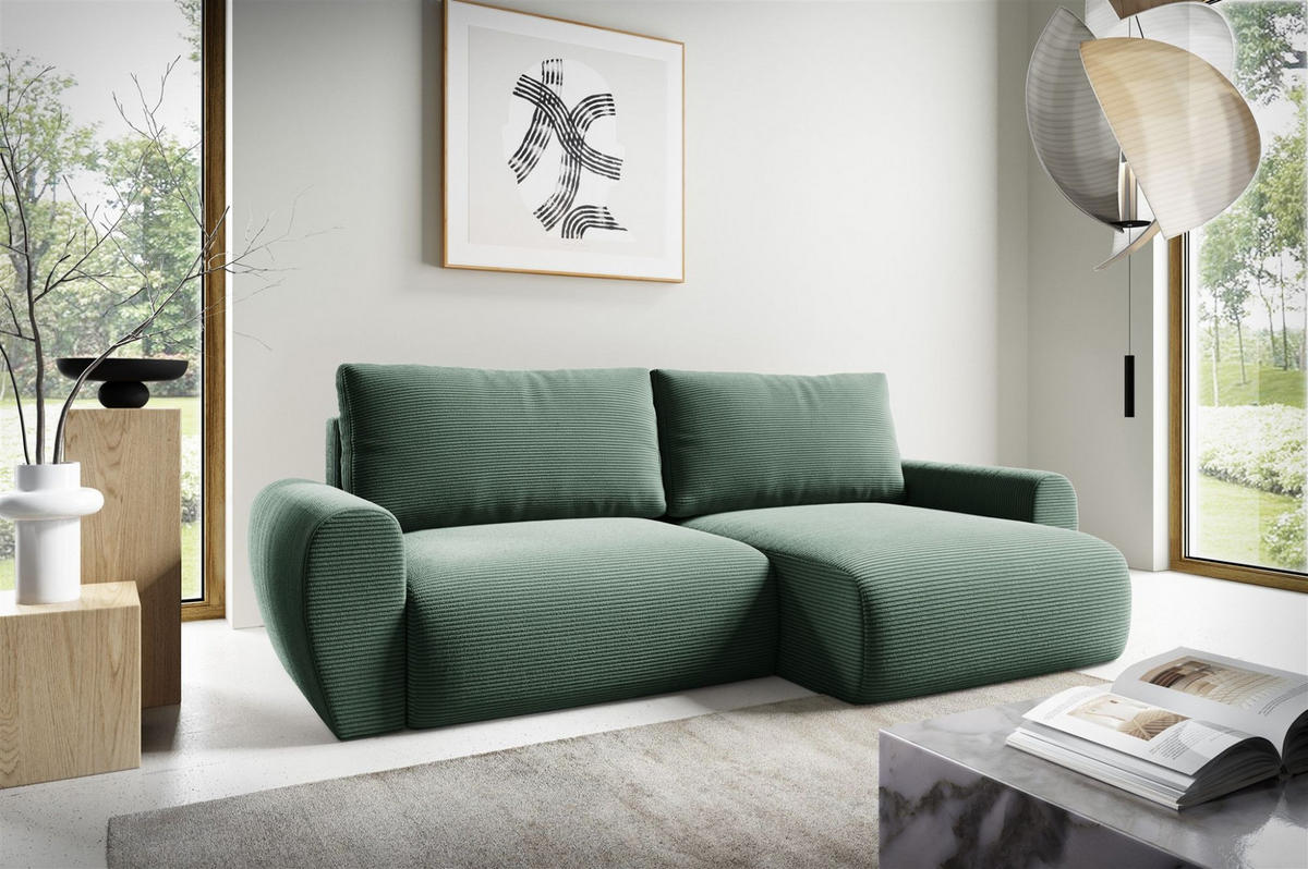 ECKSOFA Galan Mit Schlaffunktion - Grün, Holzwerkstoff/Textil (153/253cm) - Fun Möbel