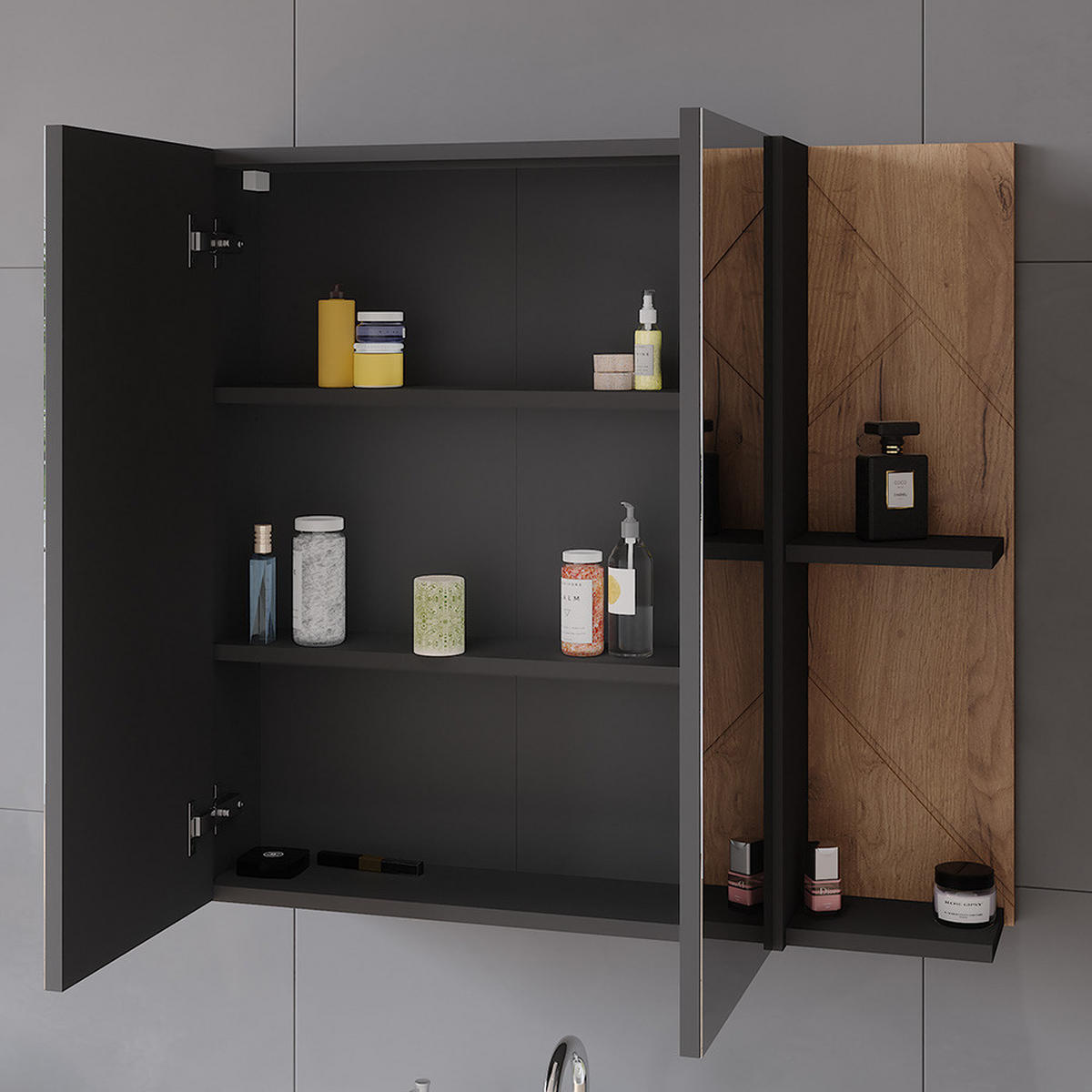 BADSPIEGELSCHRANK Irma Anthrazit/Goldkraft Eiche 80 x 75 cm - Honigeiche/Anthrazit, Holzwerkstoff (80/75/17.2cm) - Vicco