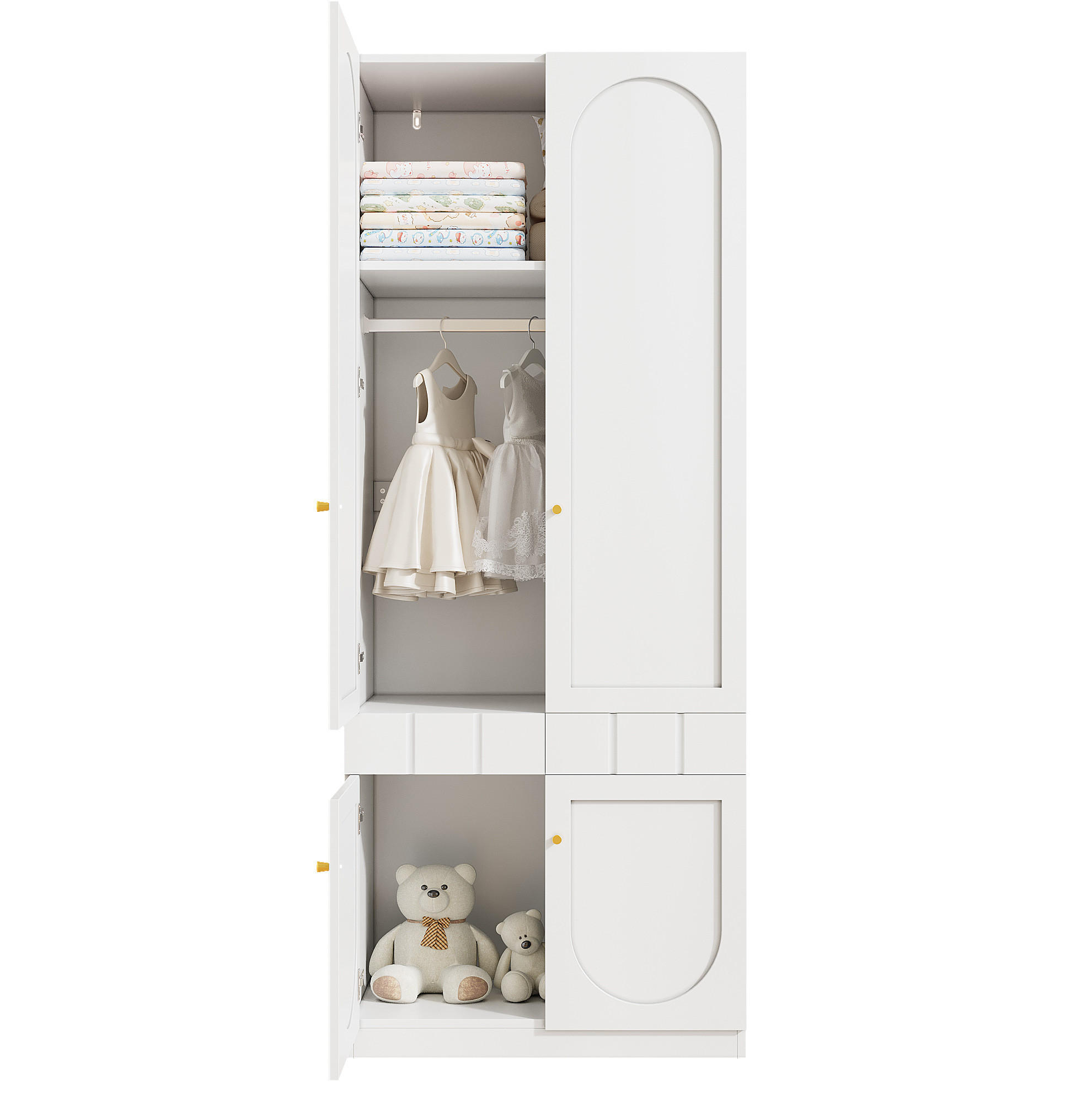 KLEIDERSCHRANK aus MDF 80x50x200 cm Weiß mit Doppeltüren, Schubladen und platzsparendem Stauraum - Weiß, Holzwerkstoff (80/200/50cm) - Modfu