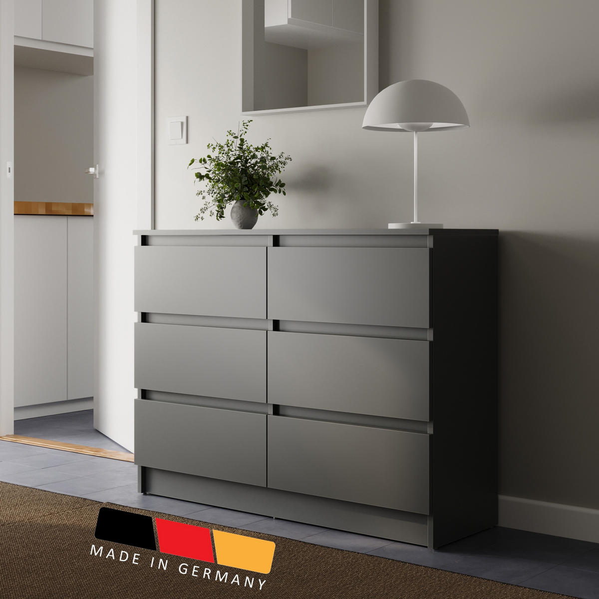 KOMMODE mit 6 Schubladen 100cm breit in anthrazit - Anthrazit, Holz (100/77.5/31cm) - Home Collective