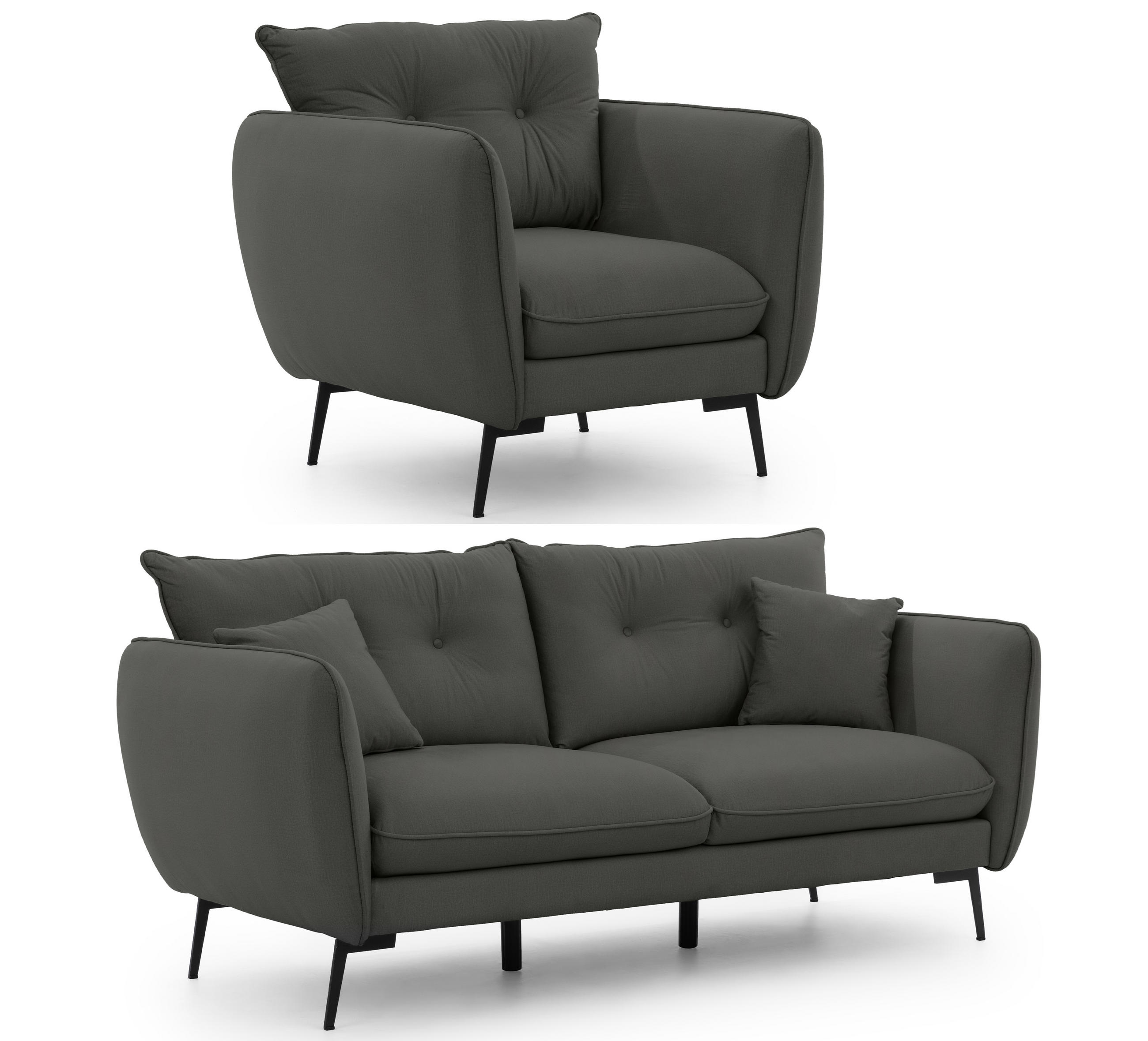 SITZGARNITUR 3+1 Nordloft Dunkelgrau Samt - Dunkelgrau/Schwarz, Holz/Textil (163/86/59cm) - S-Style Möbel