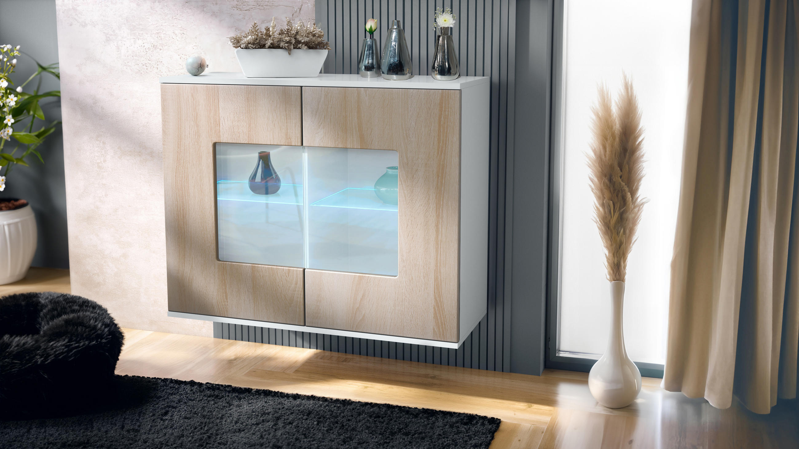 KOMMODE Grömitz Eiche sägerau - Eiche San Remo, Holzwerkstoff (92.5/73.5/35cm) - Vladon
