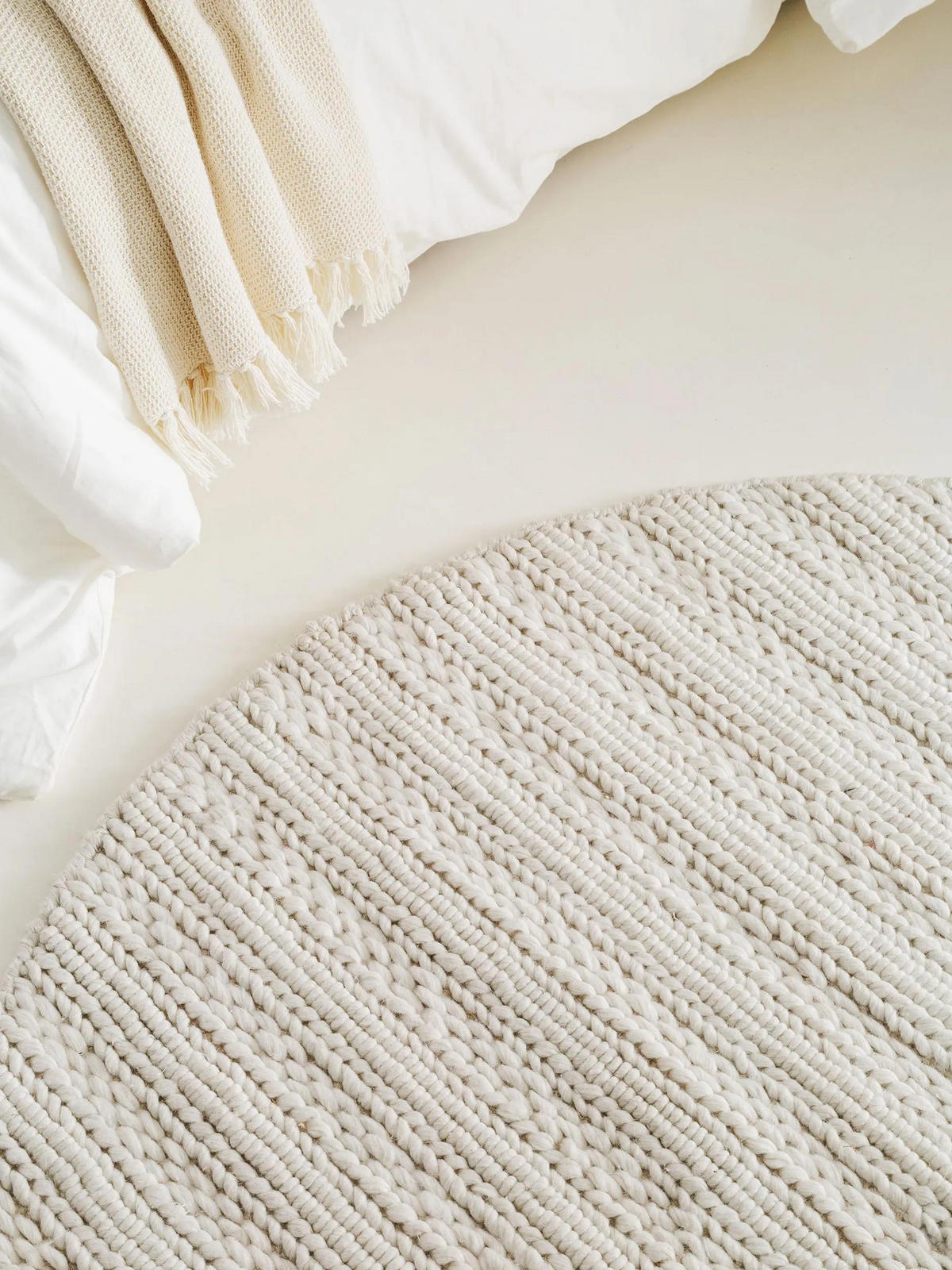 WOLLTEPPICH rund Dina Cream ø 100 cm rund - Creme, Textil (100/100cm) - benuta Pure