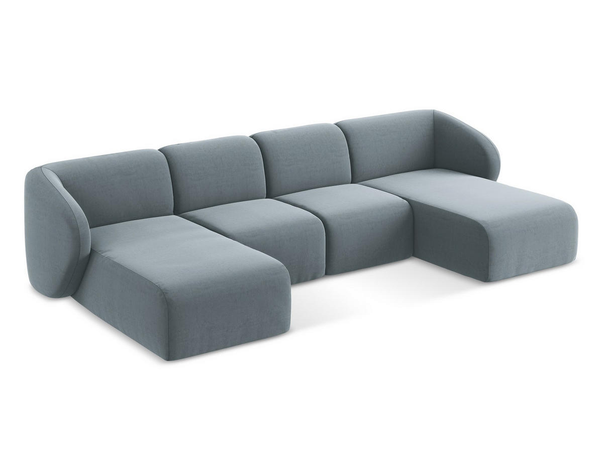 ECKSOFA Links Chenille Stoff Blau - Blaugrau/Schwarz, Holzwerkstoff/Kunststoff (248/166cm) - Makamii