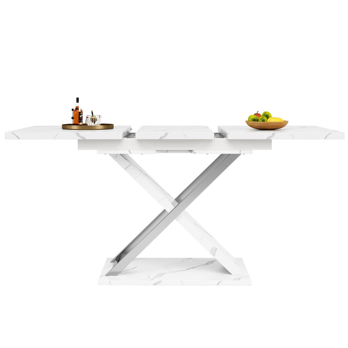 ESSTISCH Ausziehtisch 118/75/76,4 cm weiß MDF mit Kreuzbeinen - Weiß, Holzwerkstoff (118/75/76.4cm) - OKWISH