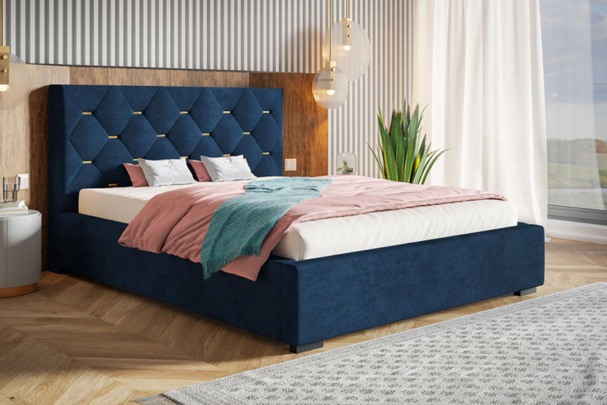 BETT Blau BEN17 Gepolstert Mit Bettkasten 120x200 cm - Dunkelblau, Textil - Sepro Meble