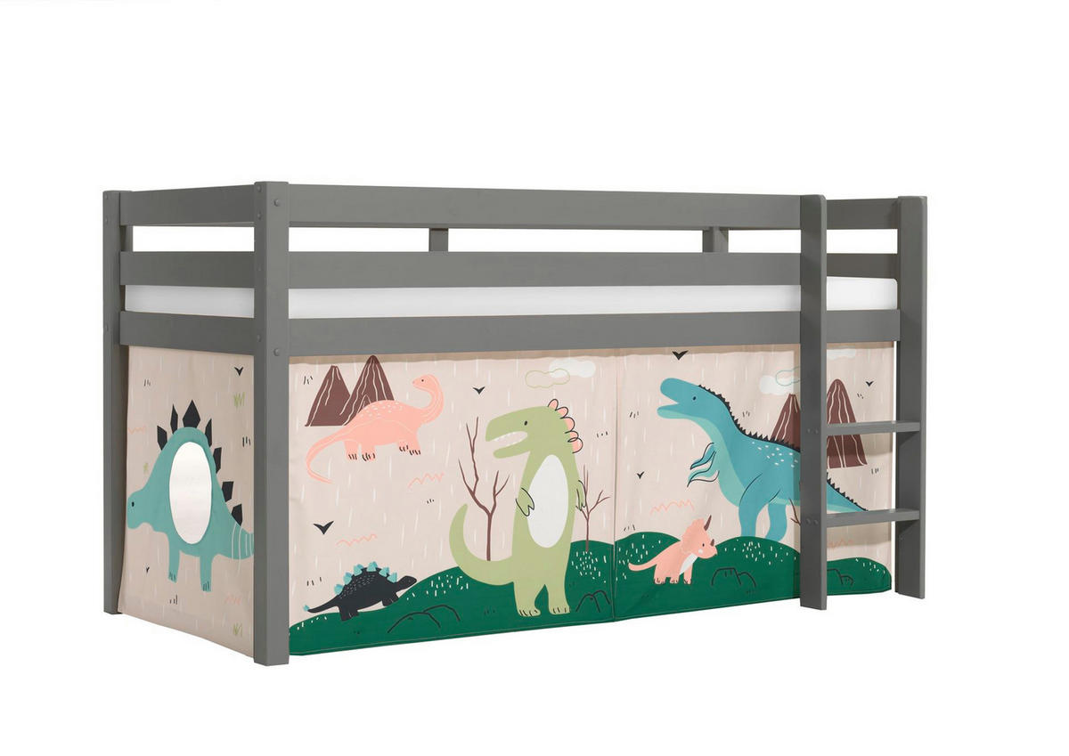 KINDERBETT Karolina 210x114x106 Massivholz Grau Textilset Dino - Mauve/Grau, Holz (90/200cm) - 58aufmkessel
