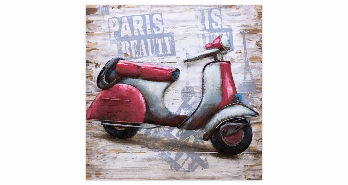 HOLZBILD Rot 60/60 cm - Rot/Silberfarben, Holz/Metall (2.34/60cm) - KUNSTLOFT