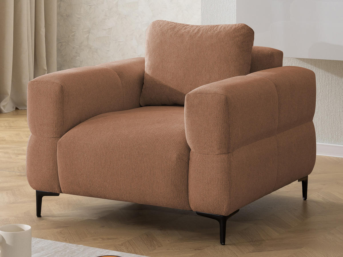 SITZGARNITUR 3+2+1 Cardea in Bubble-Optik aus weichem Terrakotta Strukturstoff mit hohem Sitzkomfort - Terracotta/Schwarz, Holz/Textil (217/80/97cm) - S-Style Möbel