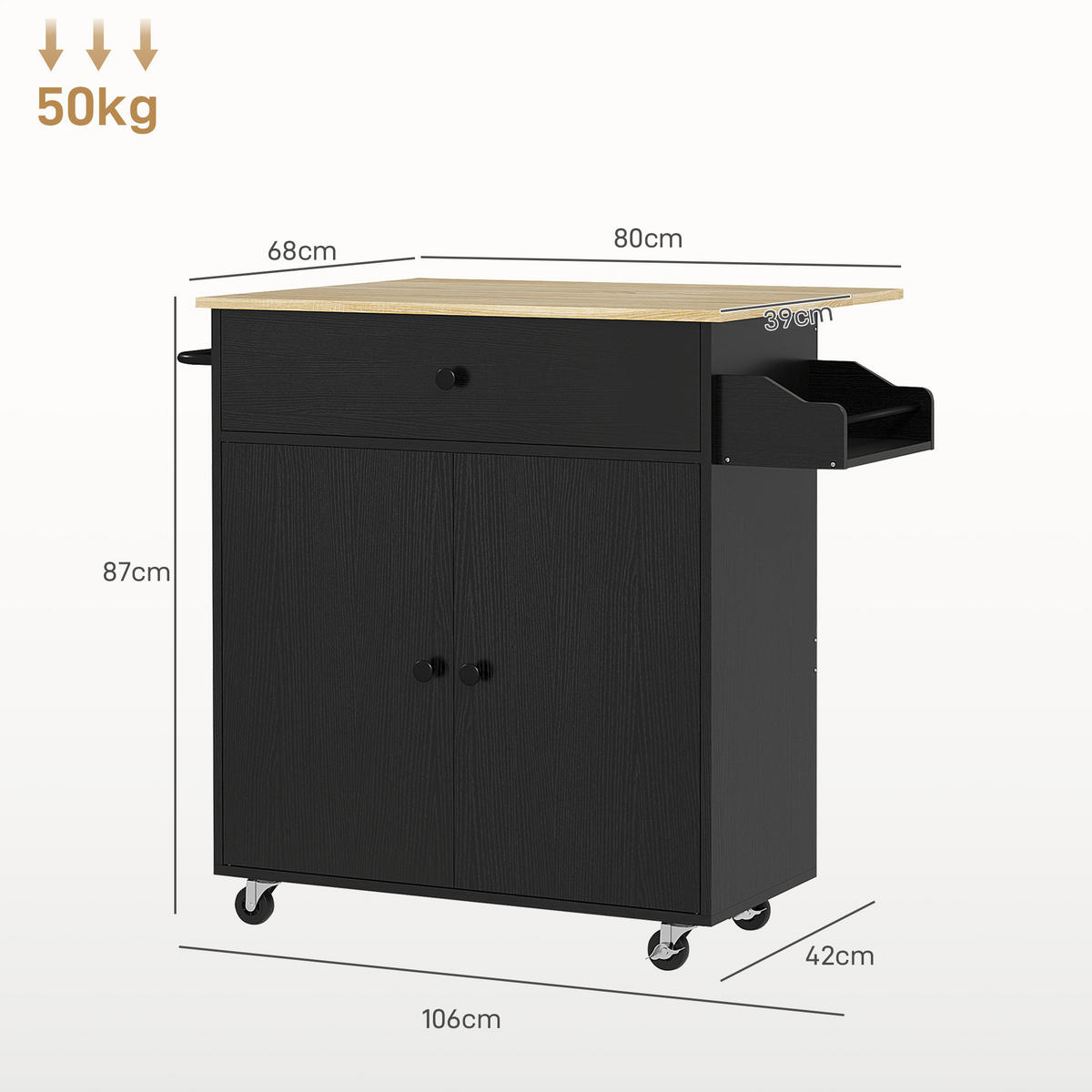 KÖKSÖ av MDF-spånskiva, svart - Svart, Träbaserade material/Metall (42/87/106cm) - HOMCOM