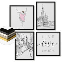 WANDBILDER 4er-Set - 50x50 cm & 40x60 cm Schwarzer Rahmen - Stilvolle Grafik, Ballerina-Architektur - Schwarz, Kunststoff (50/50cm) - ArtPrintCave