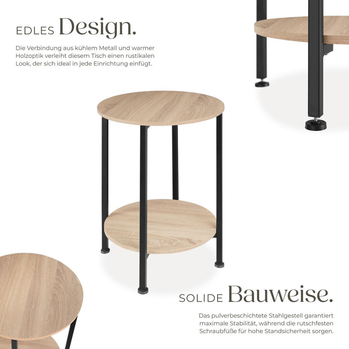 BEISTELLTISCH Ballina,45 x 64 cm,Industrial Holz hell, Eiche Sonoma - Naturfarben, Holz (45/45/64cm) - tectake
