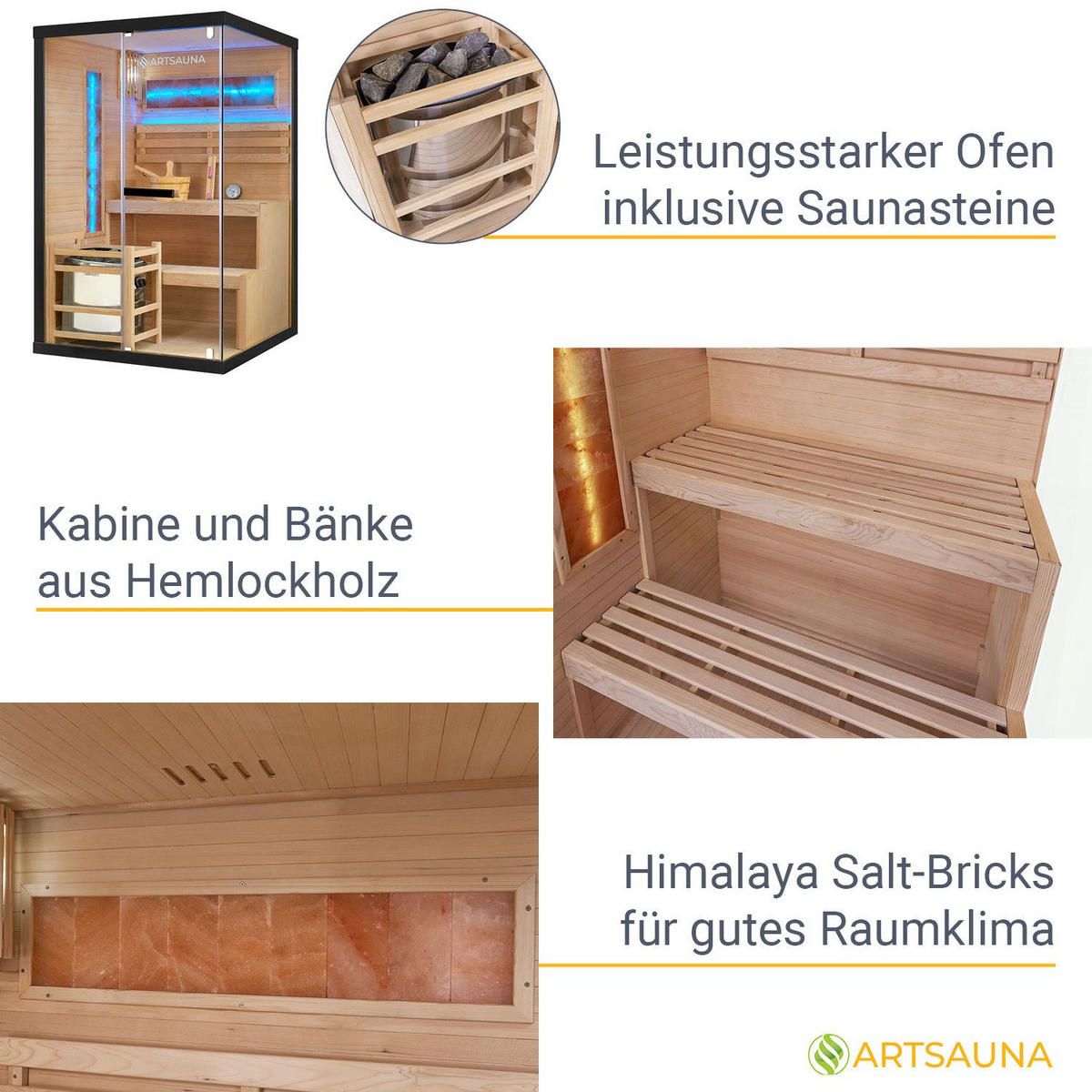 SAUNA Vantaa 120 x 120 cm mit 3,5 kW Saunaofen - Naturfarben, Holz (120/190/120cm) - Artsauna