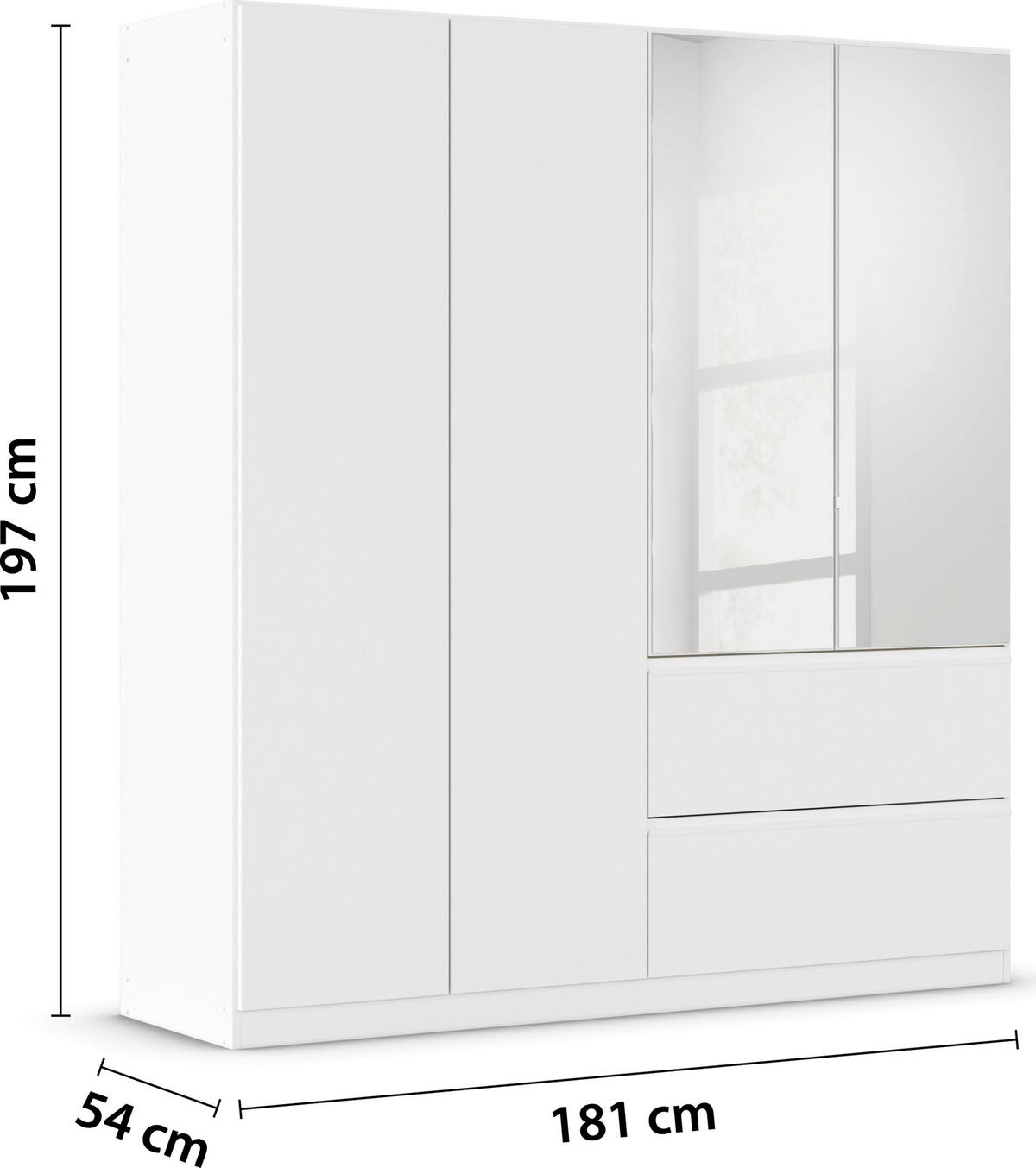 JUGENDZIMMER Joel in Weiß 4 teilig – mit 4türigem Kleiderschrank mit Spiegel, 140er Jugendbett, Nachttisch und Kommode - Weiß, Holzwerkstoff (80/200/120cm)