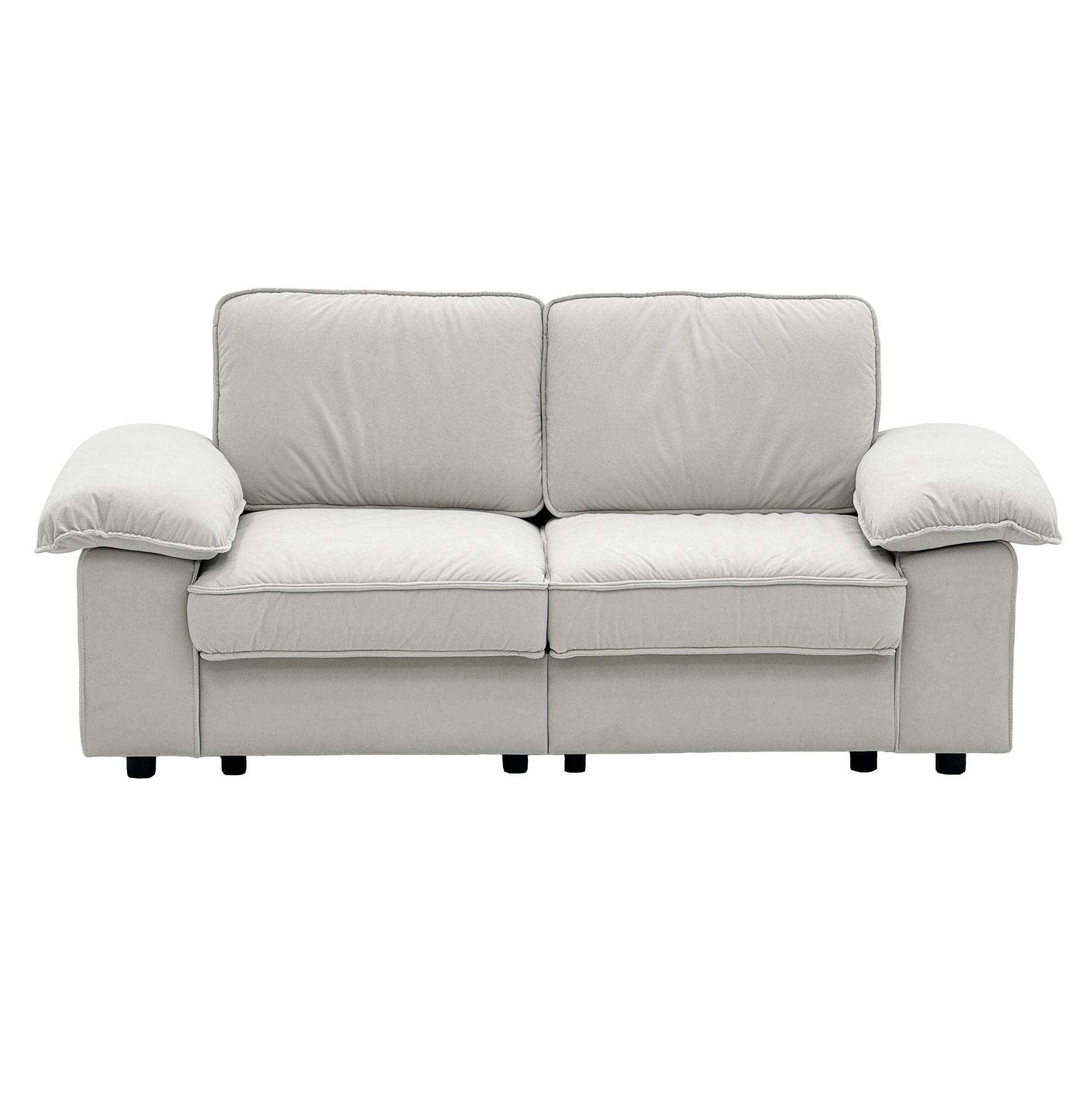 2-SITZER 201/91/89 cm cremeweiß aus Polyester Sperrholz und Massivholz mit Stauraum - Creme, Textil (91/89/201cm) - OKWISH