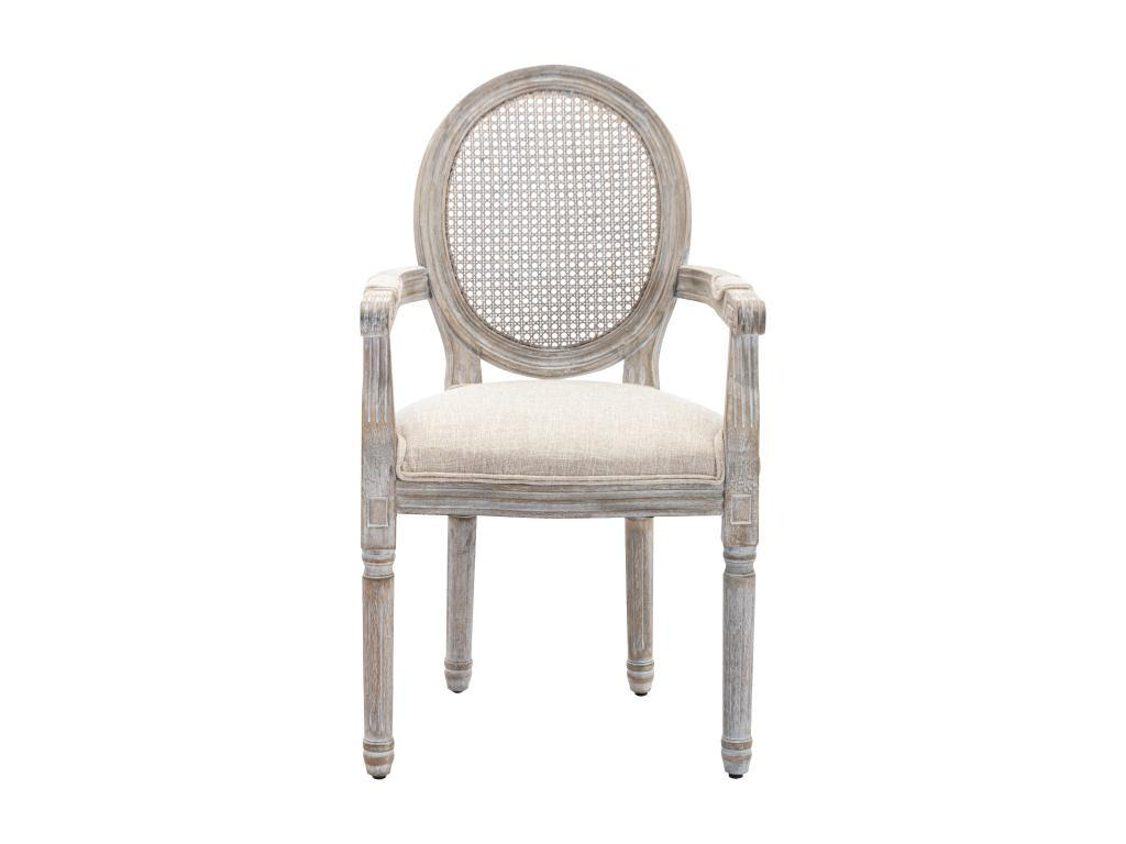 STUHL mit Armlehnen 2er-Set - Rohrgeflecht, Stoff & Kautschukholz - Beige - ANTOINETTE - Beige, Holz (57/95.5/54.4cm) - Vente-Unique