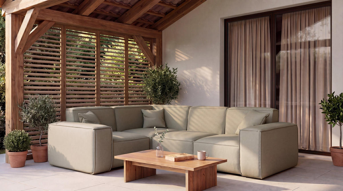 GARTENECKSOFA Lorento Outdoor in L-Form, Universell, Taupe Beige Kunstleder 251/73/186 cm - Taupe/Beige, Textil (251/73/186cm) - WFL GROUP
