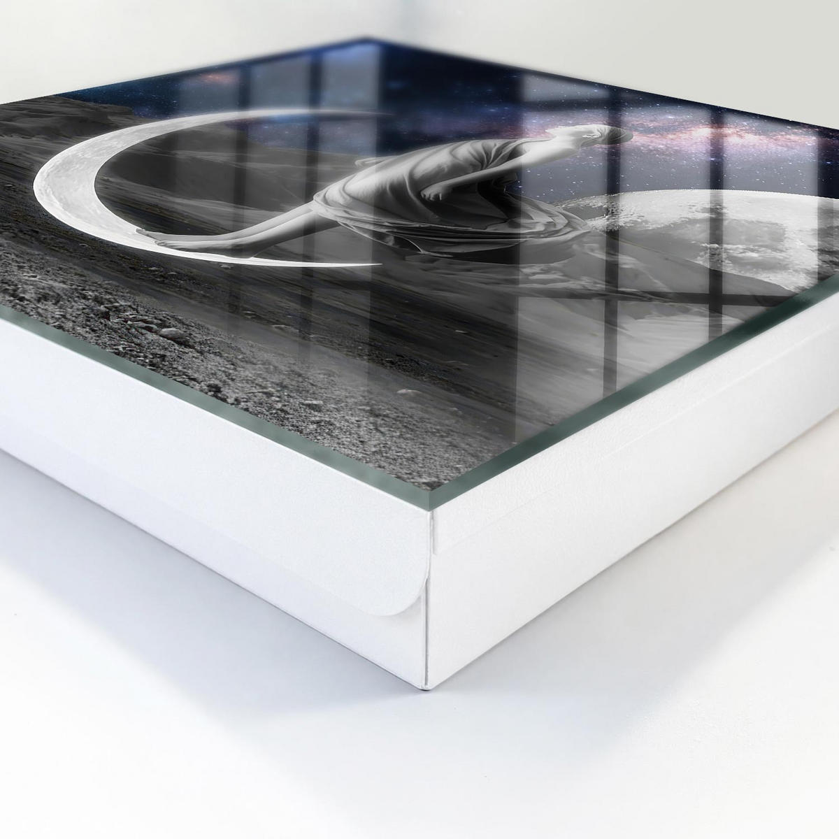 SCHLÜSSELBOX Weiß 30x30 cm – Türöffnung nach rechts - Weltraumfantasie - Dunkelblau, Metall (30/30/5cm) - TULUP