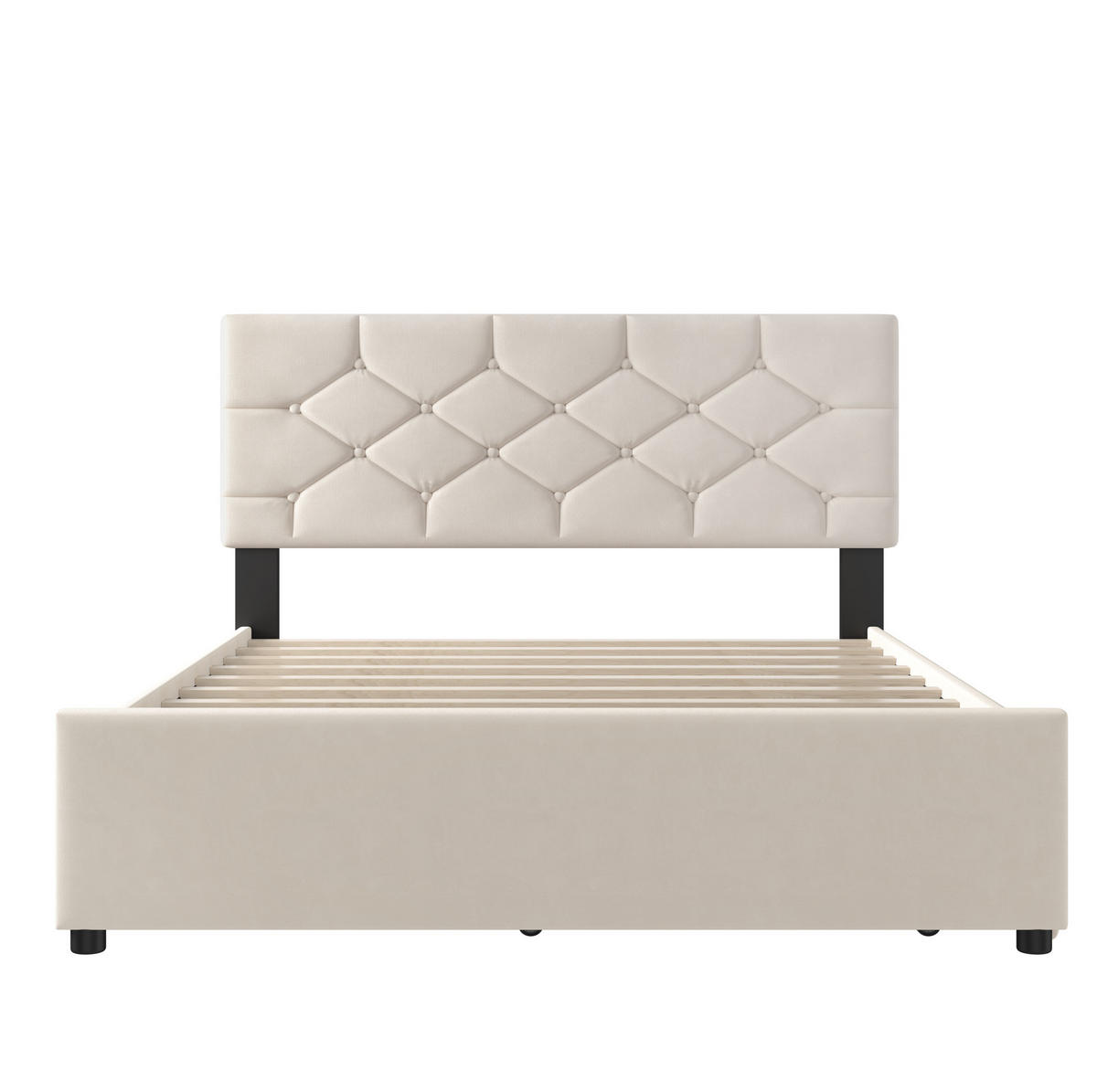 POLSTERBETT 140/200 cm mit Rollcontainer aus Samt Beige - Beige, Textil (140/200cm) - OKWISH