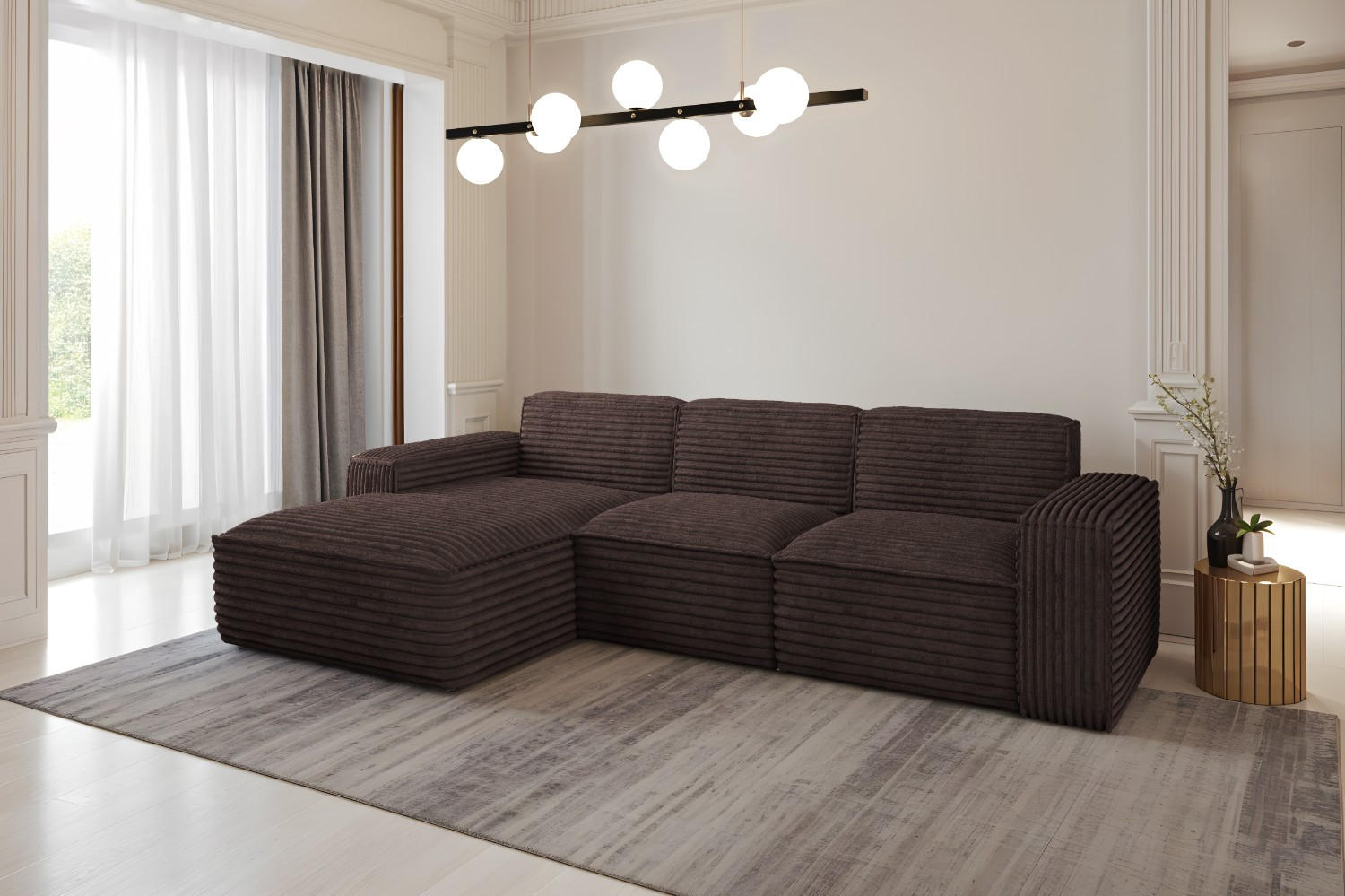 ECKSOFA L-Form Siena Stoff Velo Braun Links - Braun, Holz/Kunststoff (165/266cm) - Kaiser Möbel