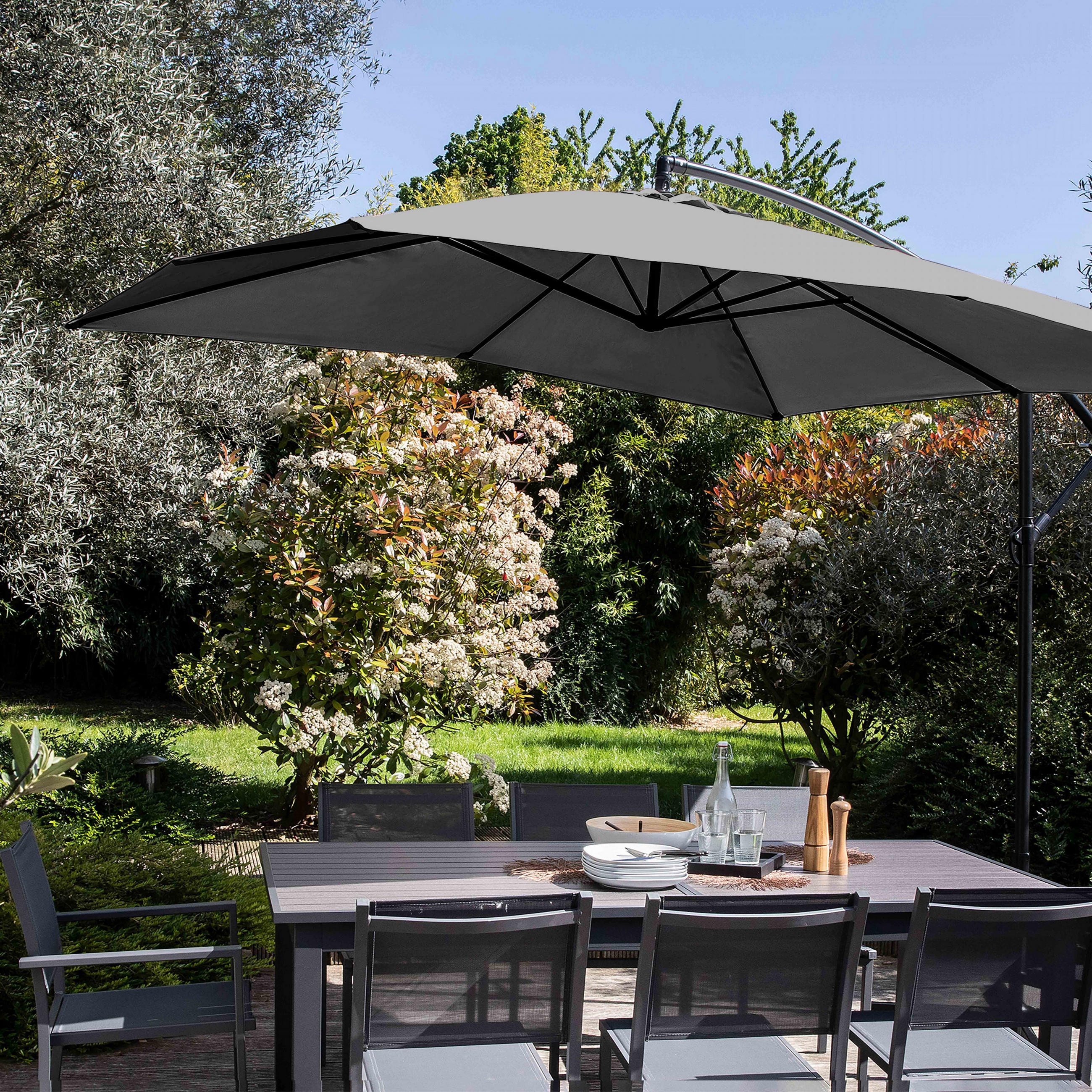 SONNENSCHIRM 3x3m mit 4 Gewichtsplatten, Grau - Grau, Metall (300/300cm) - Oviala