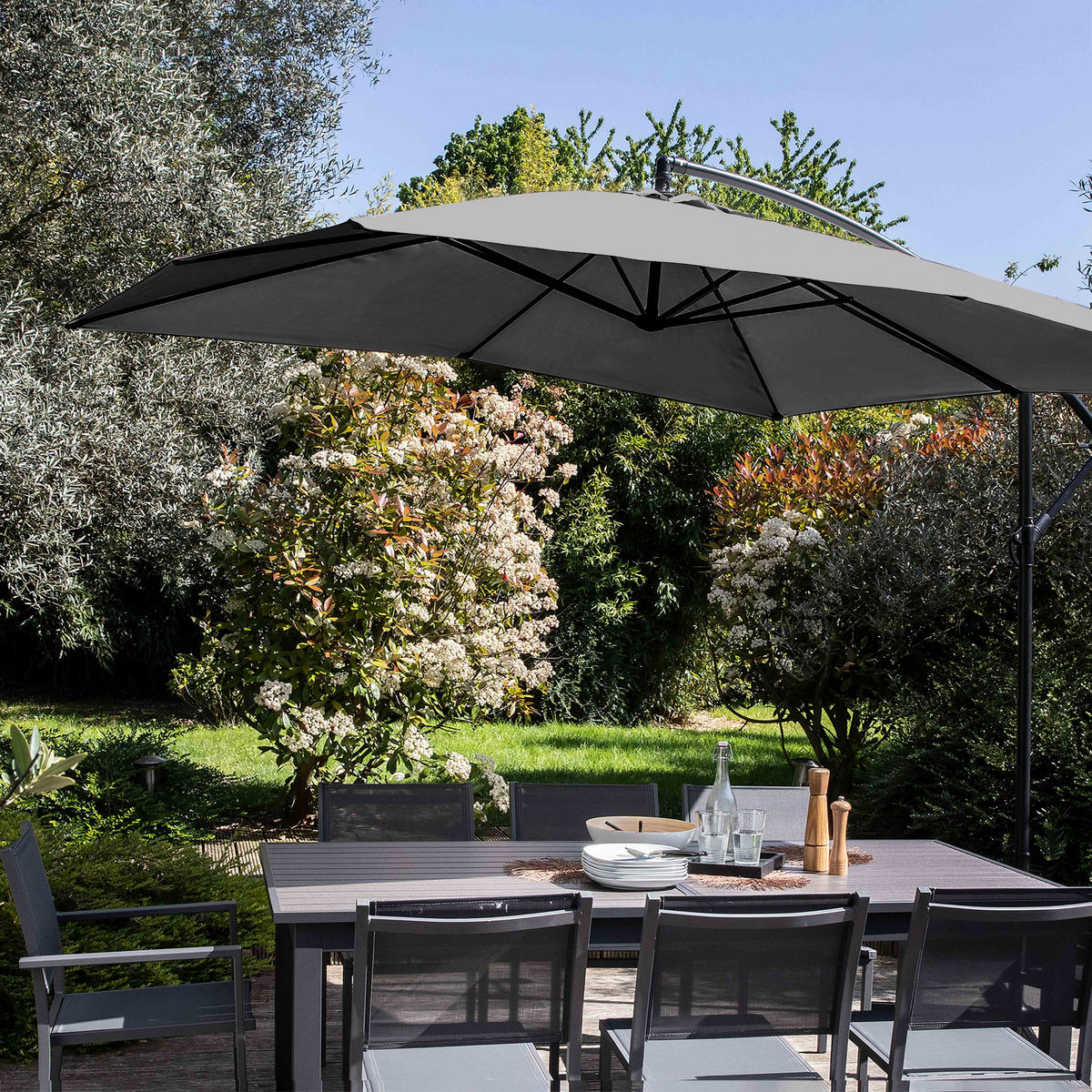 SONNENSCHIRM 3x3m mit 4 Gewichtsplatten, Grau - Grau, Metall (300/300cm) - Oviala