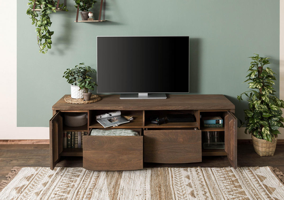 TV-BOARD Mango 178x48x58 braun geölt / sandgestrahlt PURE MANGO #122 - Braun, Holz (178/58/48cm) - Massivmoebel24